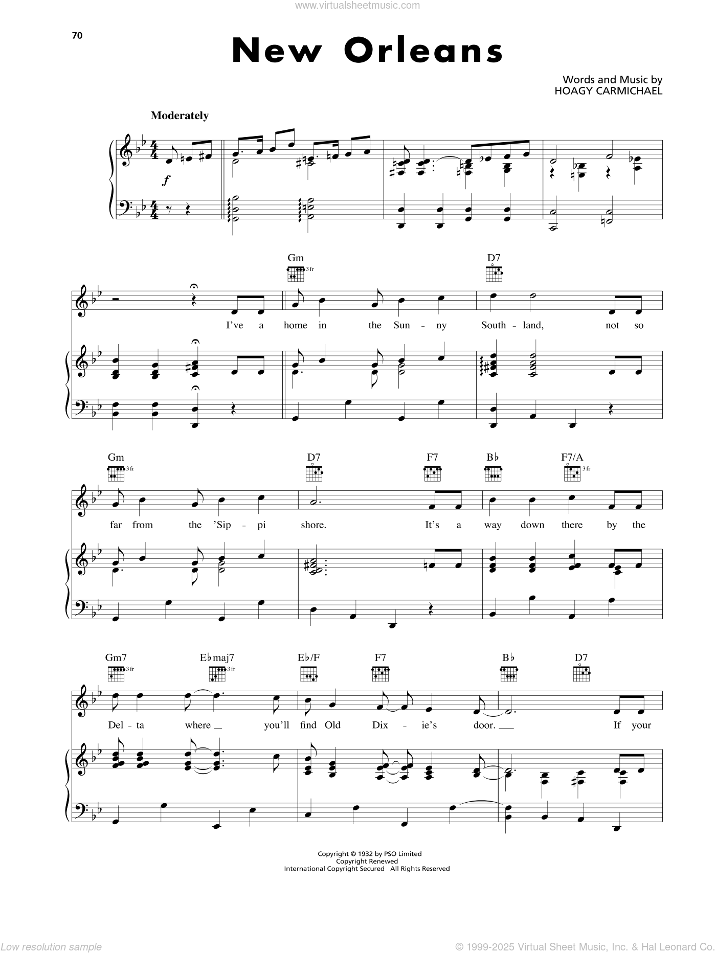 New Orleans sheet music for voice, piano or guitar (PDF)