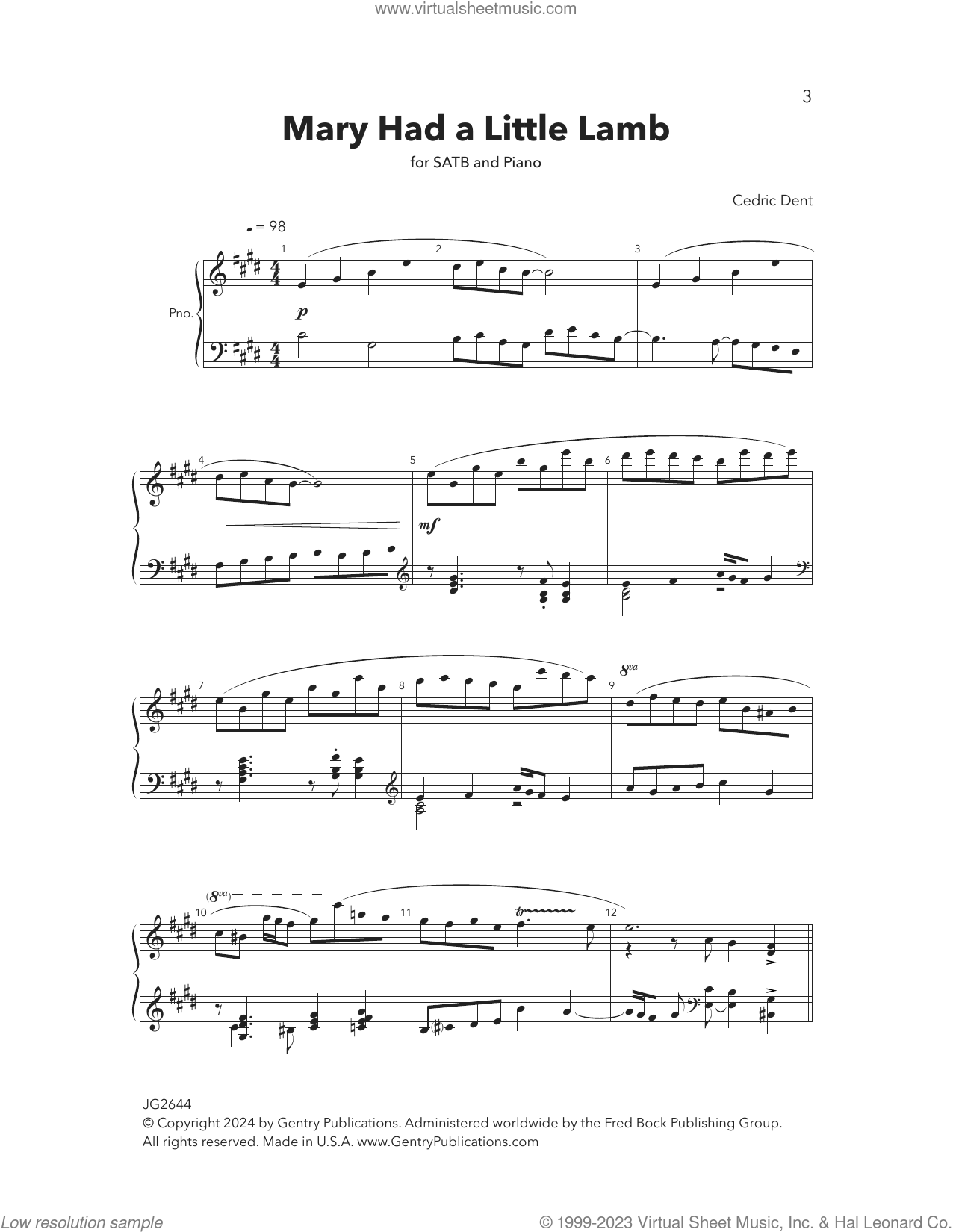 Mary Had A Little Lamb sheet music for choir (SATB: soprano, alto ...