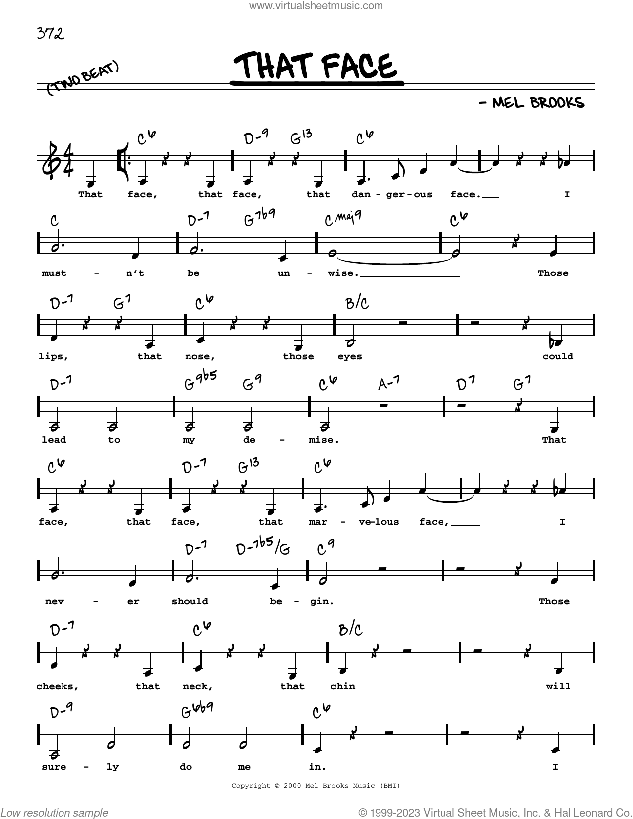 That Face (Low Voice) sheet music (real book with lyrics, (Low Voice