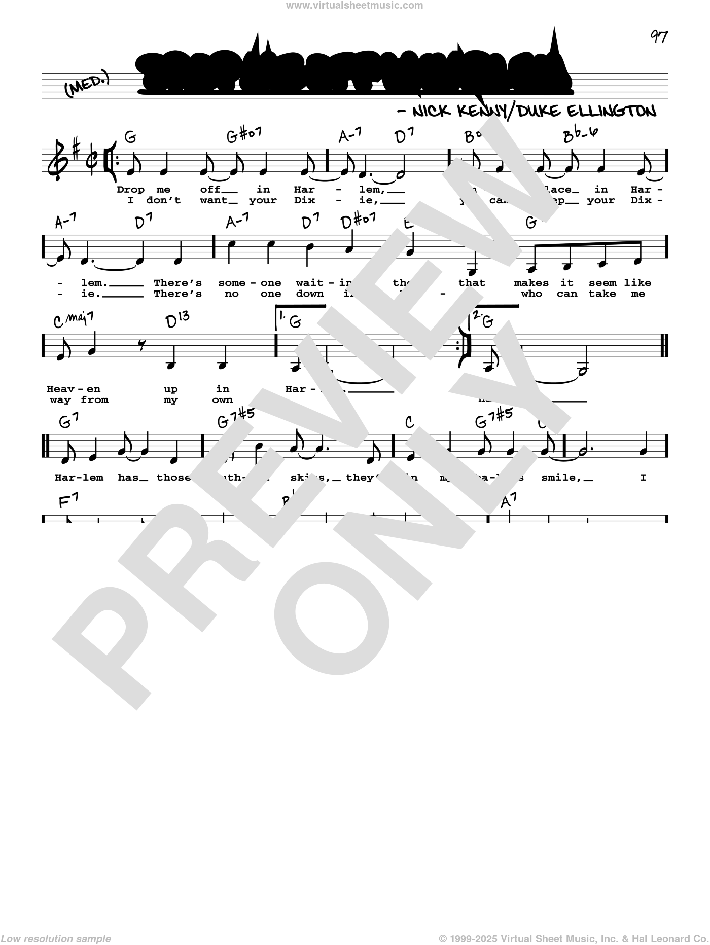 Drop Me Off In Harlem (Low Voice) sheet music (real book with lyrics