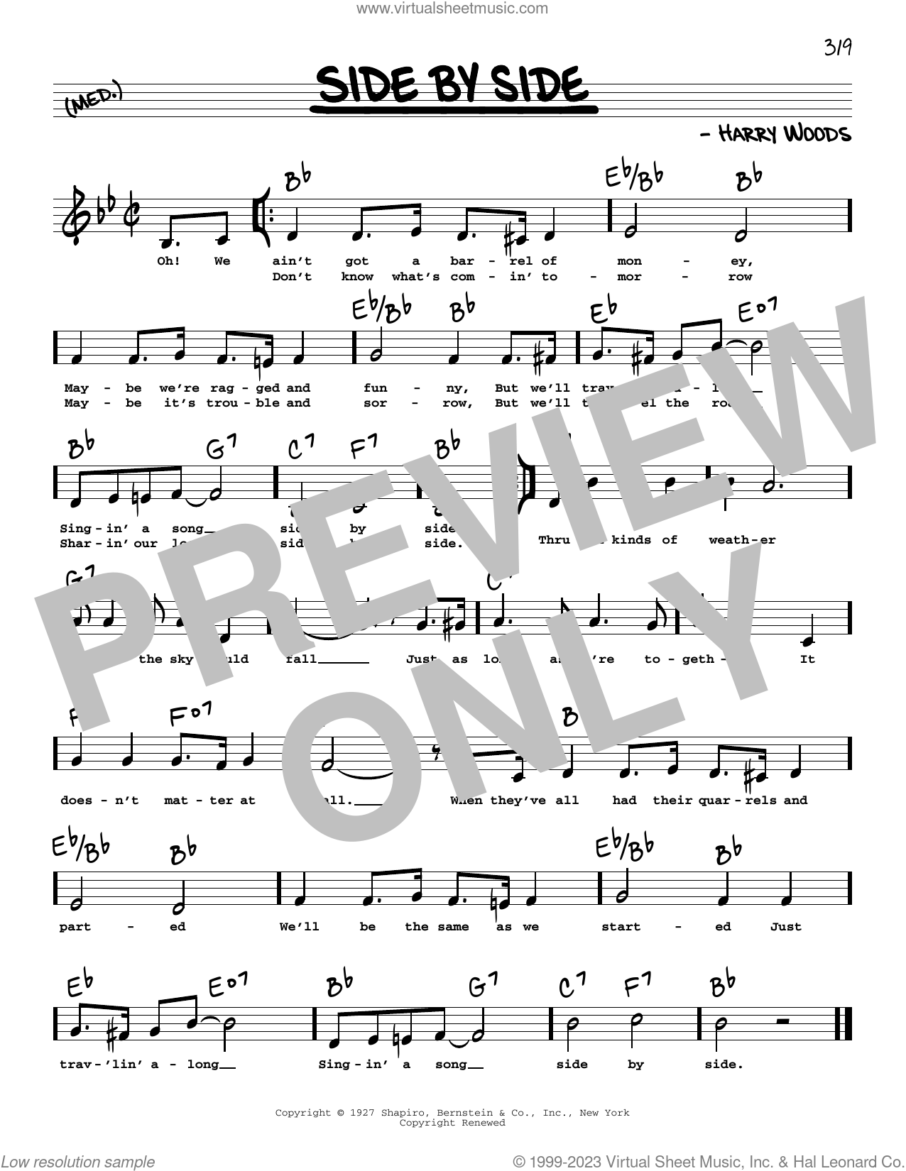 Side By Side (Low Voice) sheet music (real book with lyrics, (Low Voice