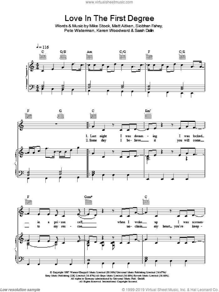 Bananarama Love In The First Degree Sheet Music For Voice Piano