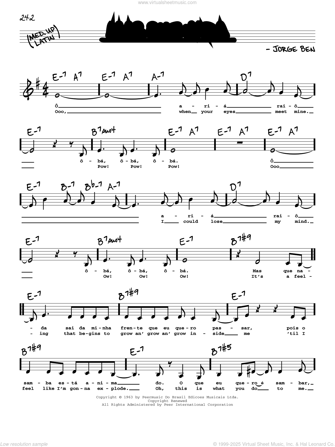 Mas Que Nada Low Voice Sheet Music real Book With Lyrics Low Voice 