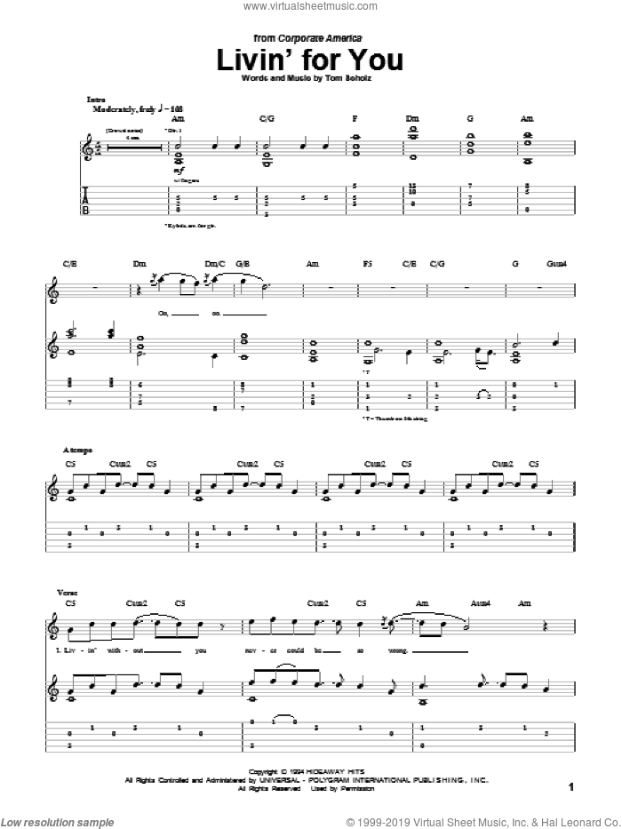 Livin' For You sheet music for guitar (tablature) (PDF)