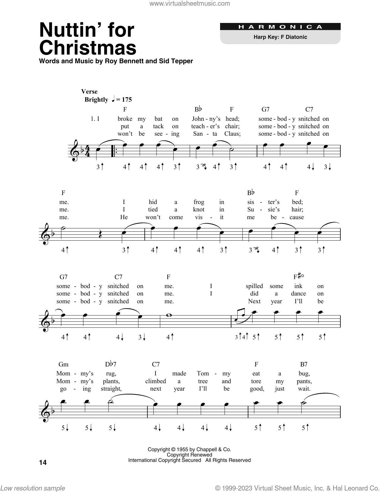 Nuttin' For Christmas sheet music for harmonica solo (PDF)