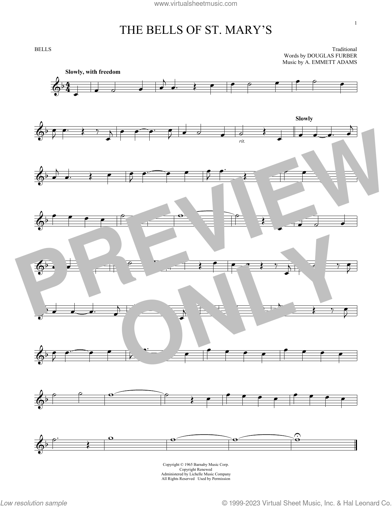 The Bells Of St. Mary's sheet music for Hand Bells Solo (bell solo)