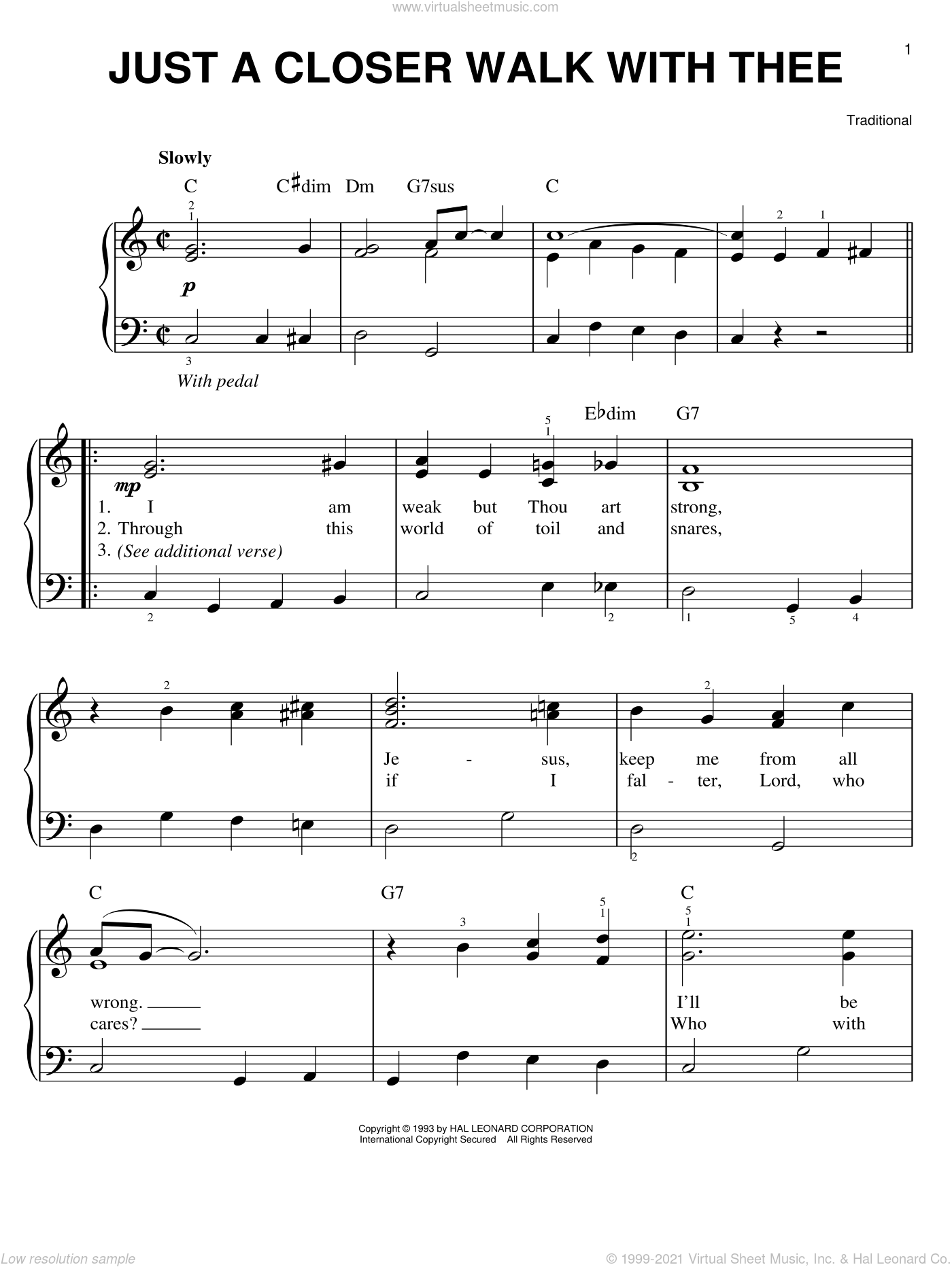 Just A Closer Walk With Thee Easy Sheet Music For Piano Solo