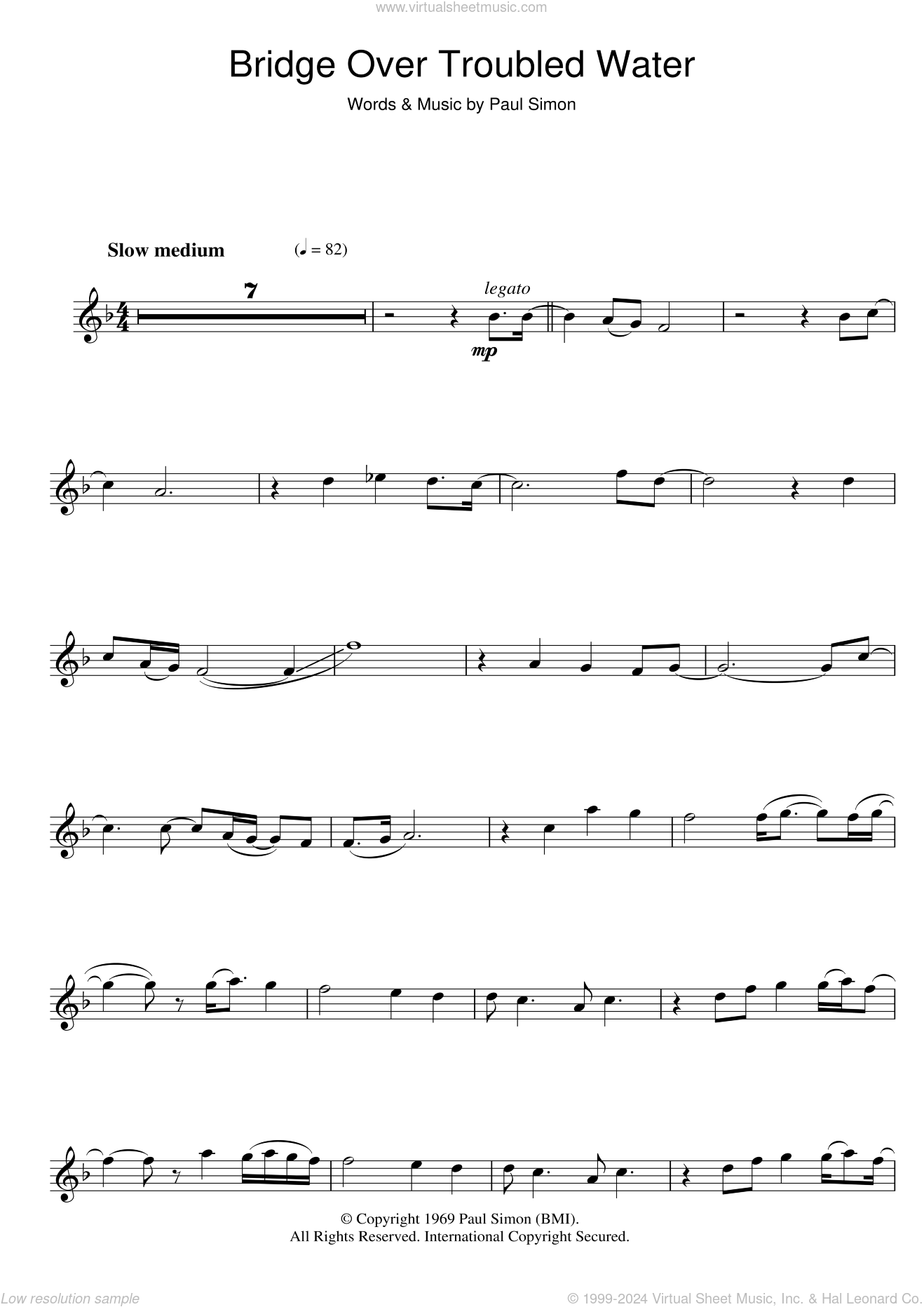 Simon Bridge Over Troubled Water sheet music for flute solo