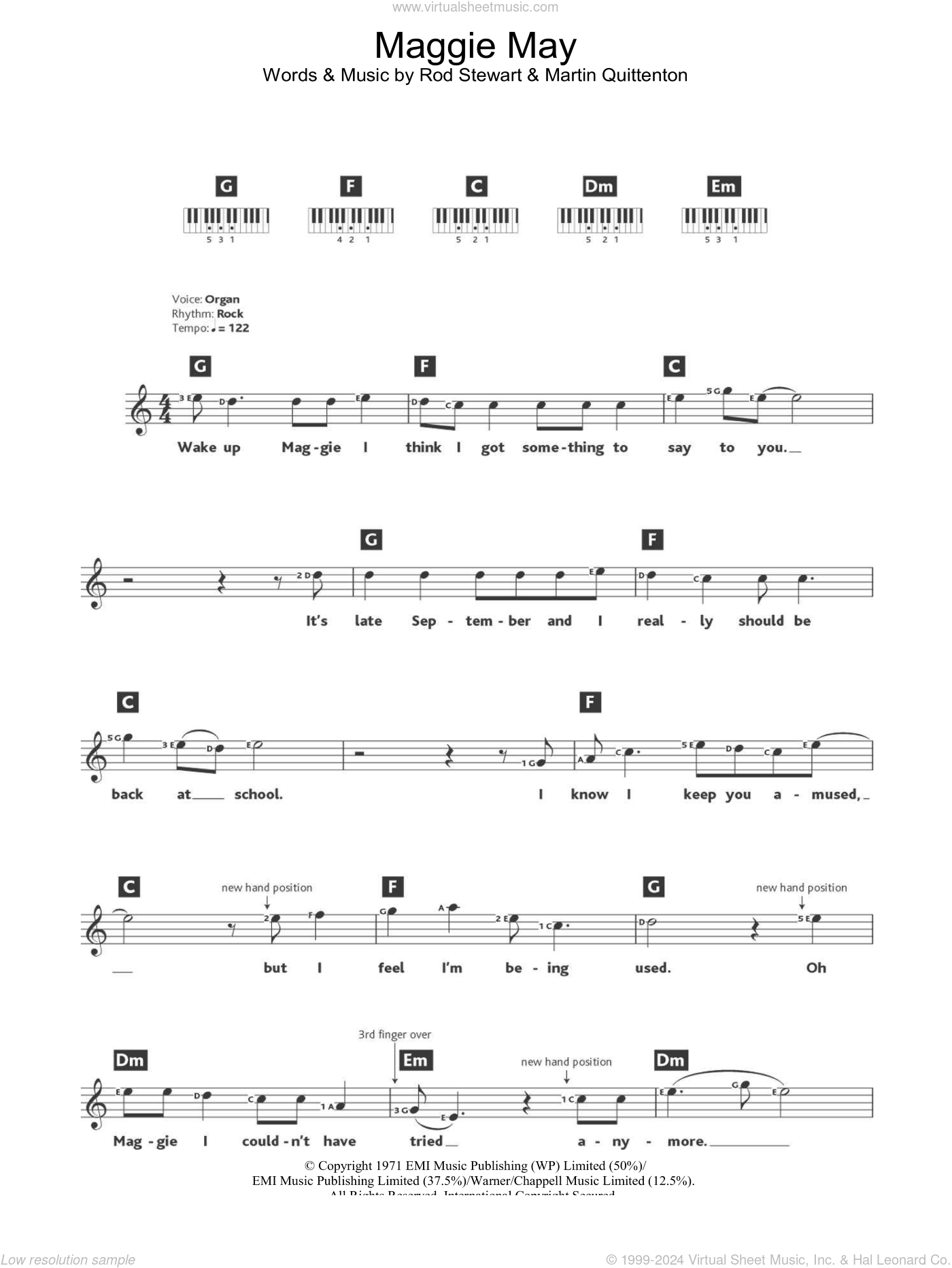 Stewart - Maggie May sheet music (intermediate) for piano solo (chords ...