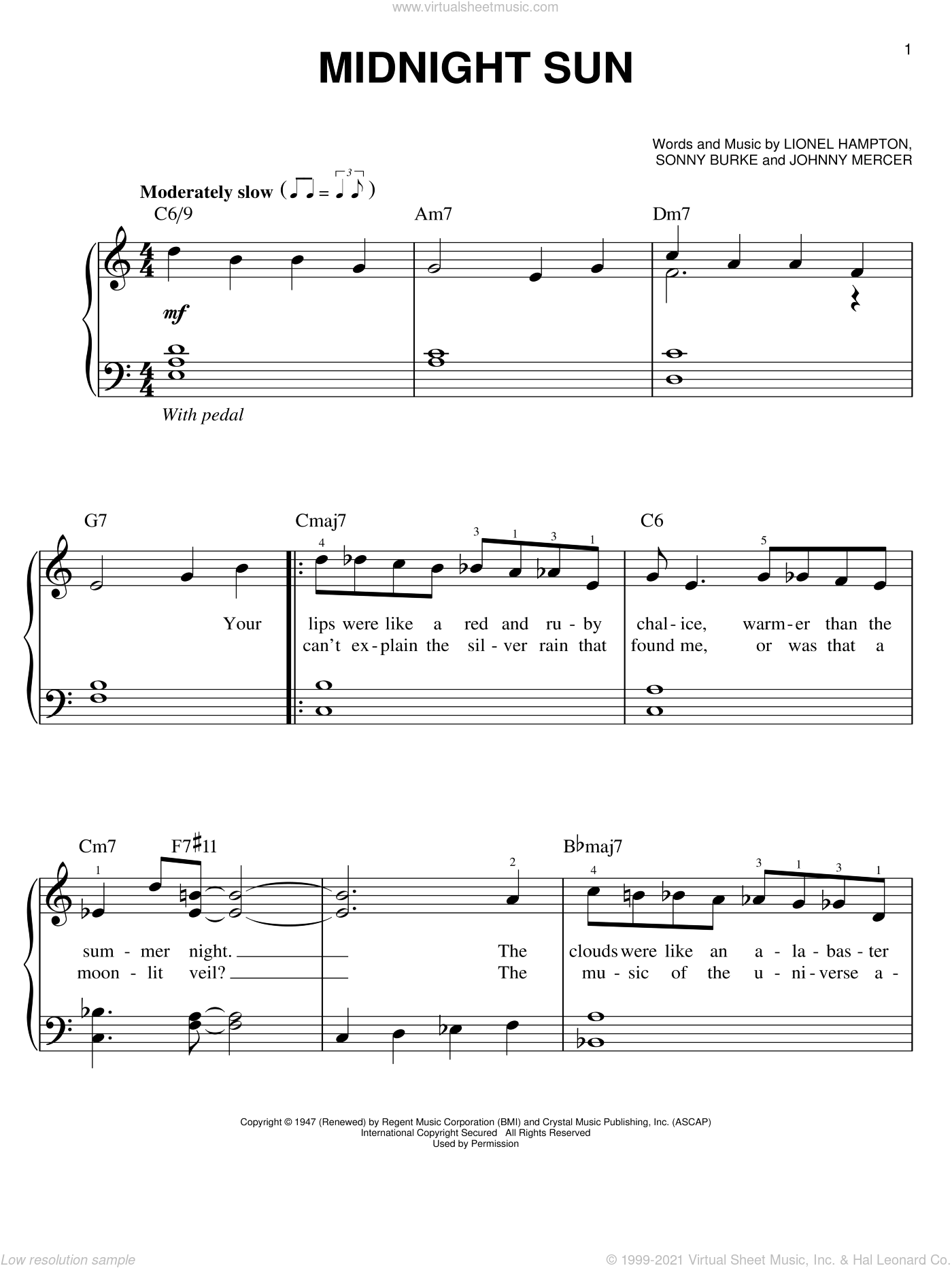 Midnight Sun sheet music for piano solo (PDF-interactive)