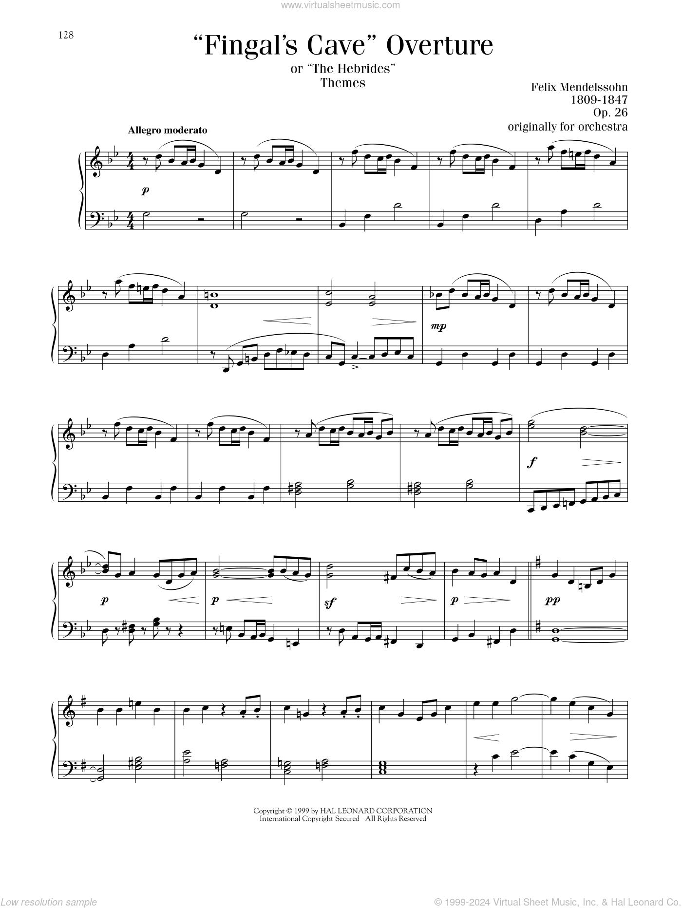 Fingal's Cave Overture sheet music for piano solo (PDF)