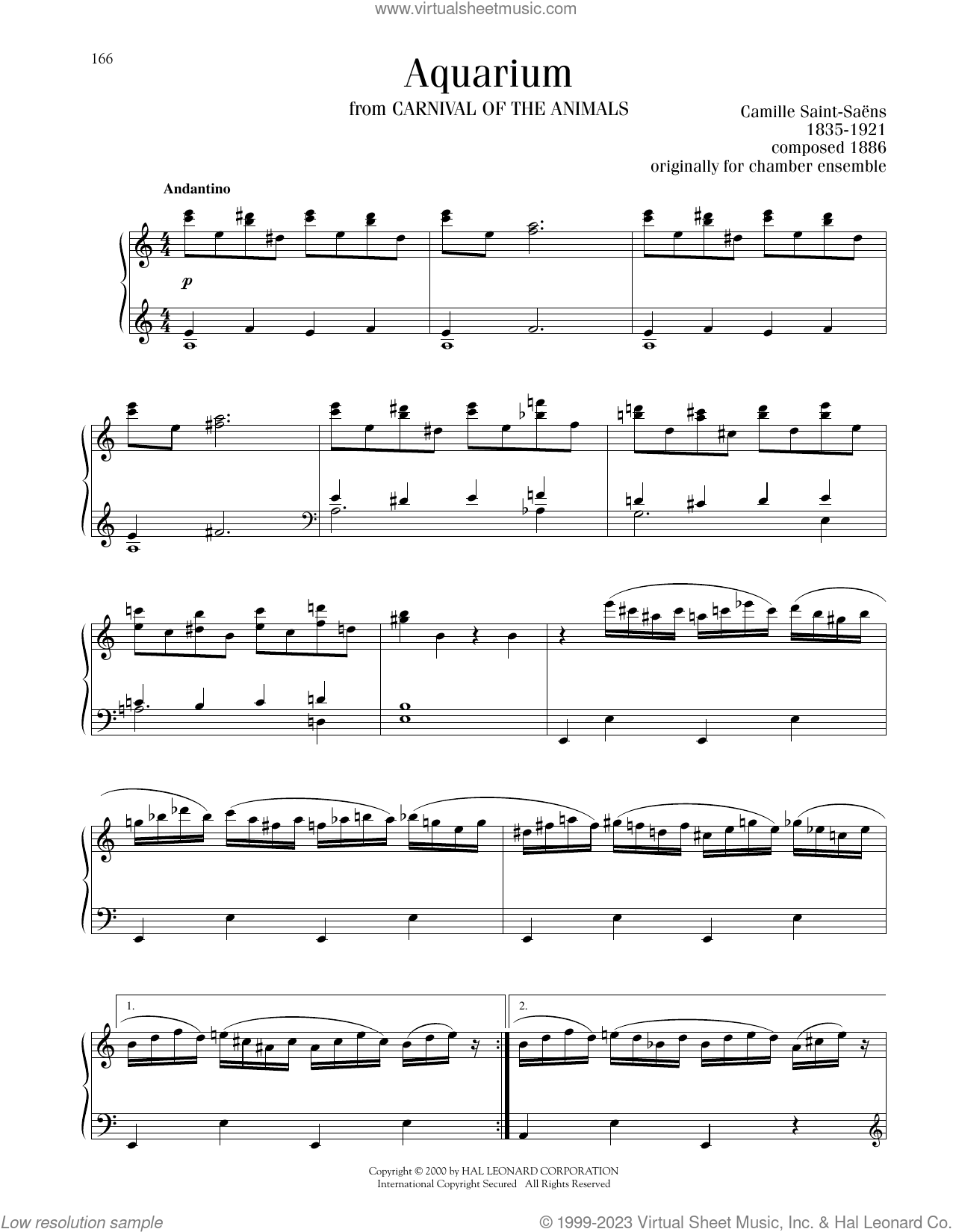 The Aquarium sheet music for piano solo (PDF)