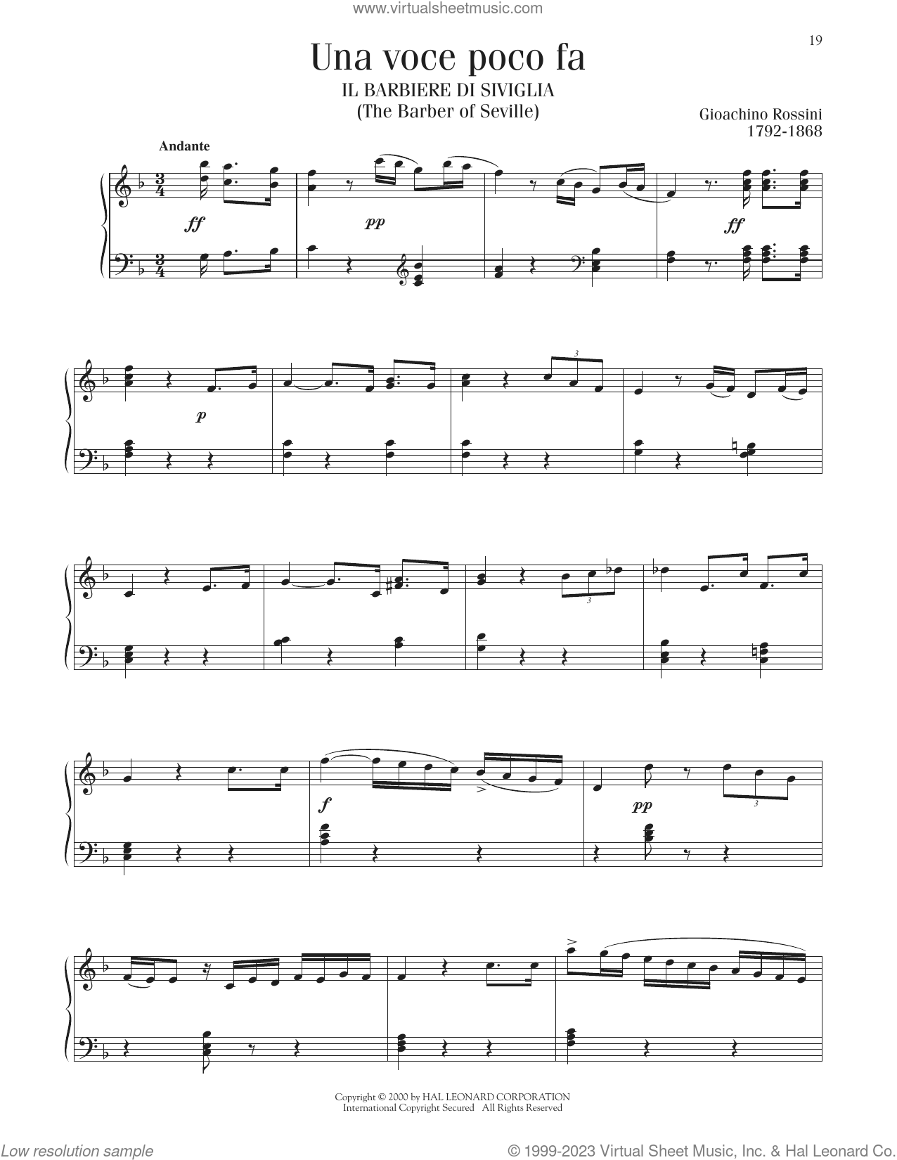 Una Voce Poco Fa Sheet Music For Piano Solo (pdf)