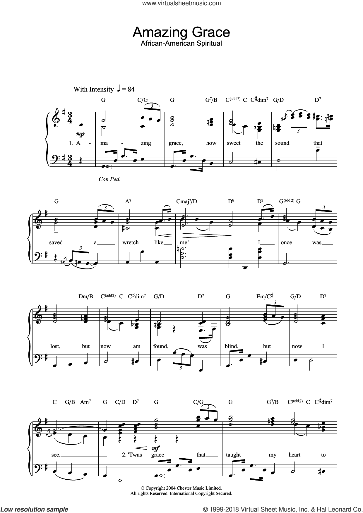 Newton Amazing Grace sheet music for voice and piano [PDF]