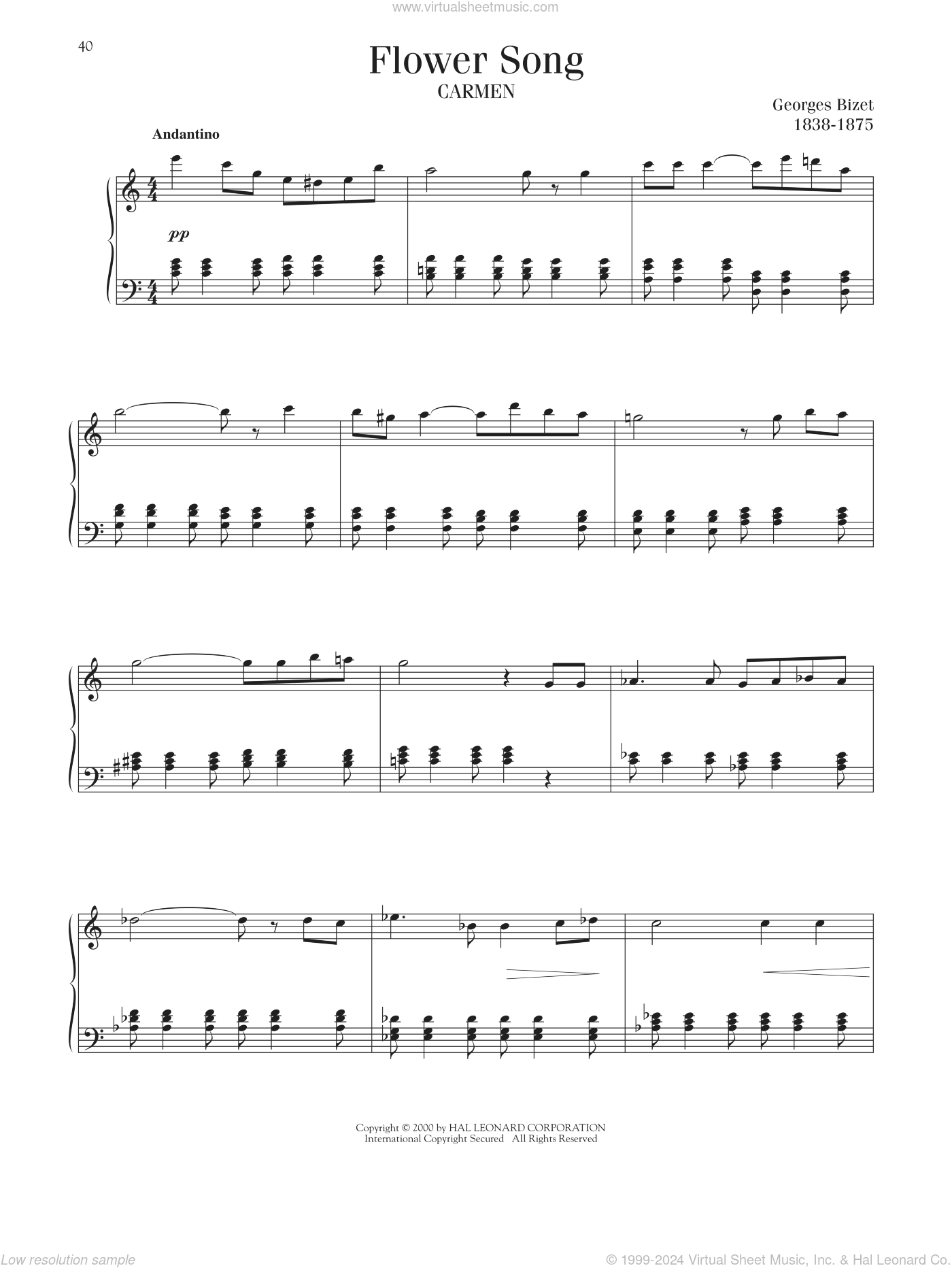 Flower Song sheet music for piano solo (PDF)