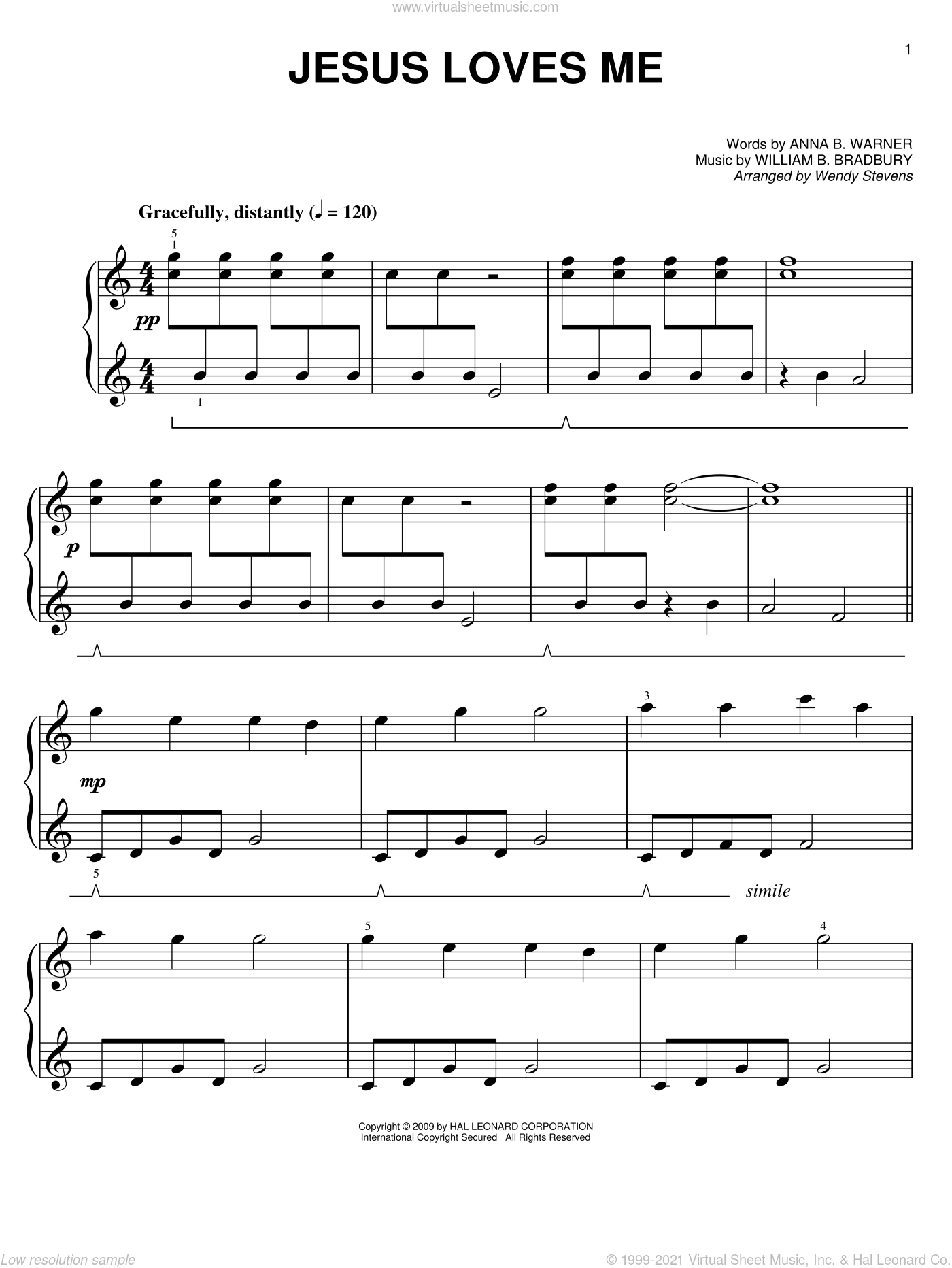 Warner - Jesus Loves Me sheet music for piano solo (PDF)