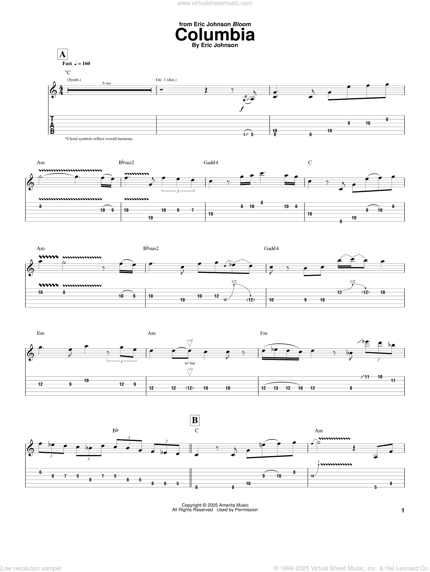 Columbia sheet music for guitar (tablature) (PDF)