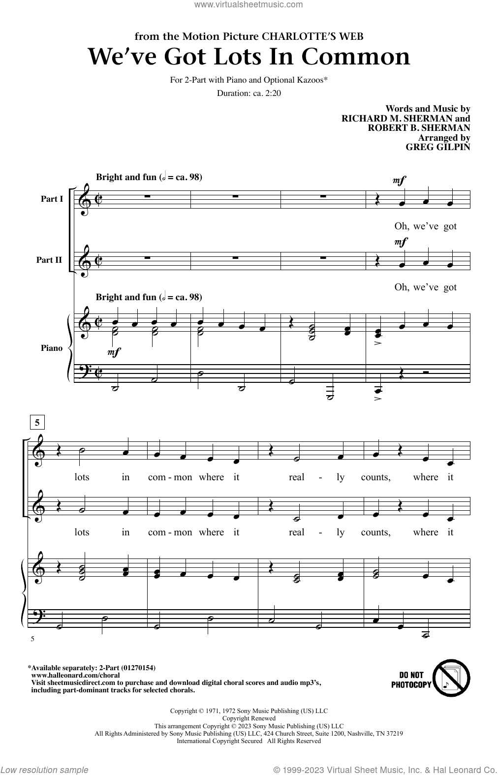 Charlotte's Web We Ve Got Lots In Common We've Got Lots In Common (from Charlotte's Web) (arr. Greg Gilpin