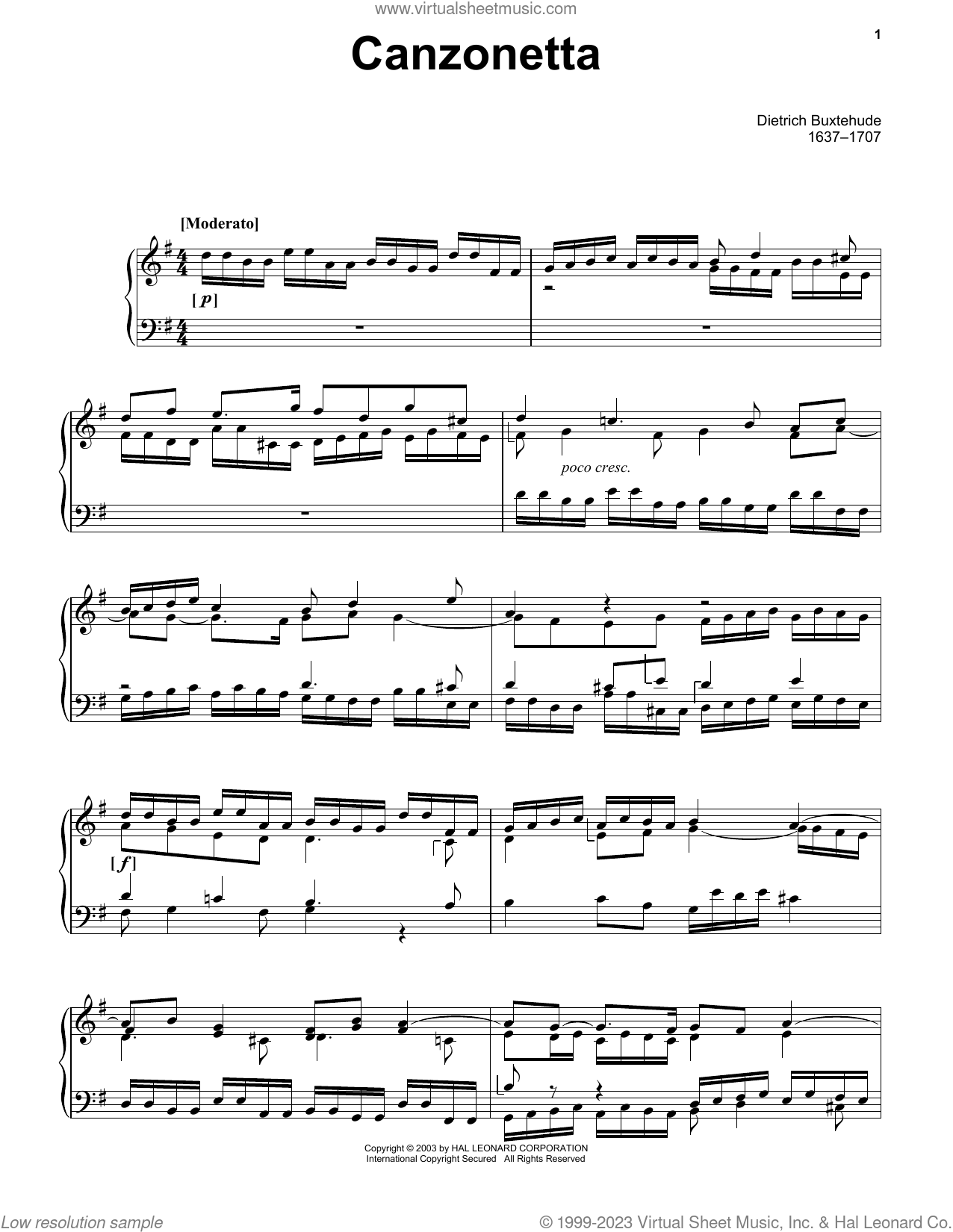 Canzonetta In D Major sheet music for piano solo (PDF)