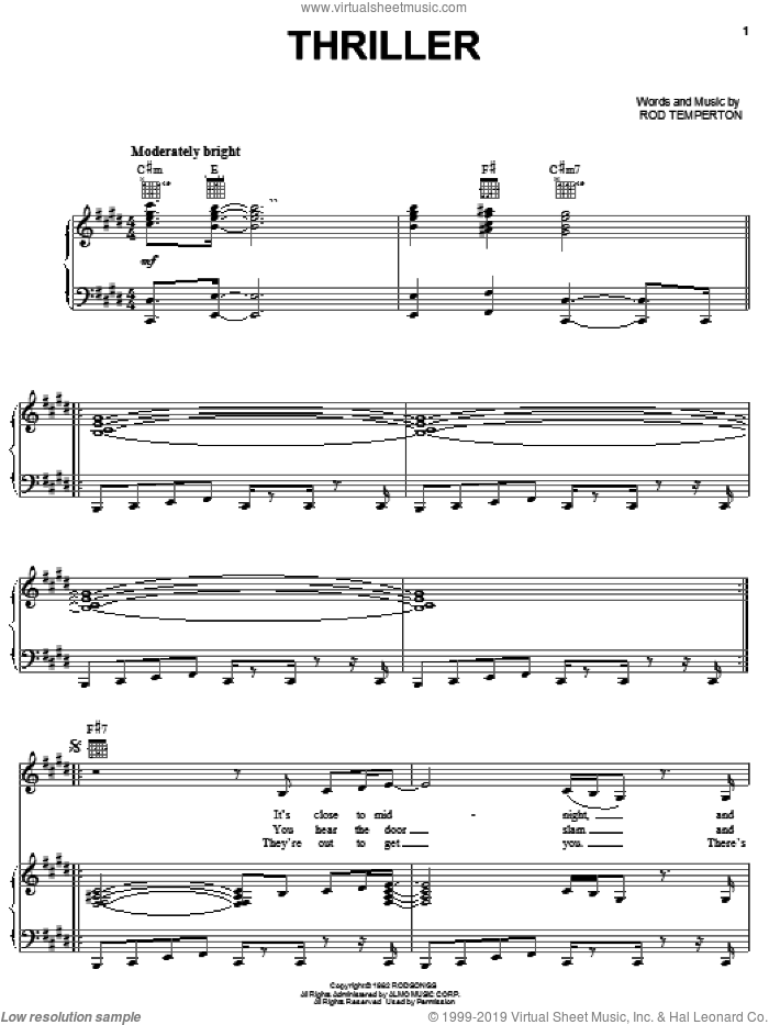 Jackson Thriller Sheet Music For Voice Piano Or Guitar V2