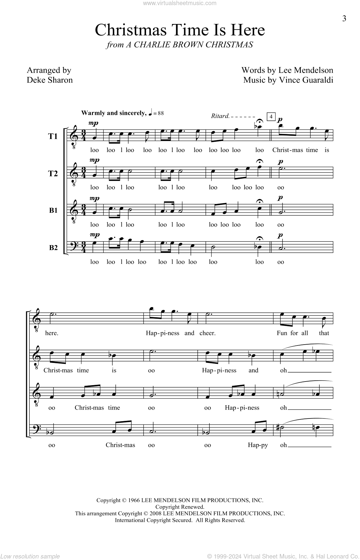 Christmas Time Is Here sheet music for choir (TTBB: tenor, bass) v3