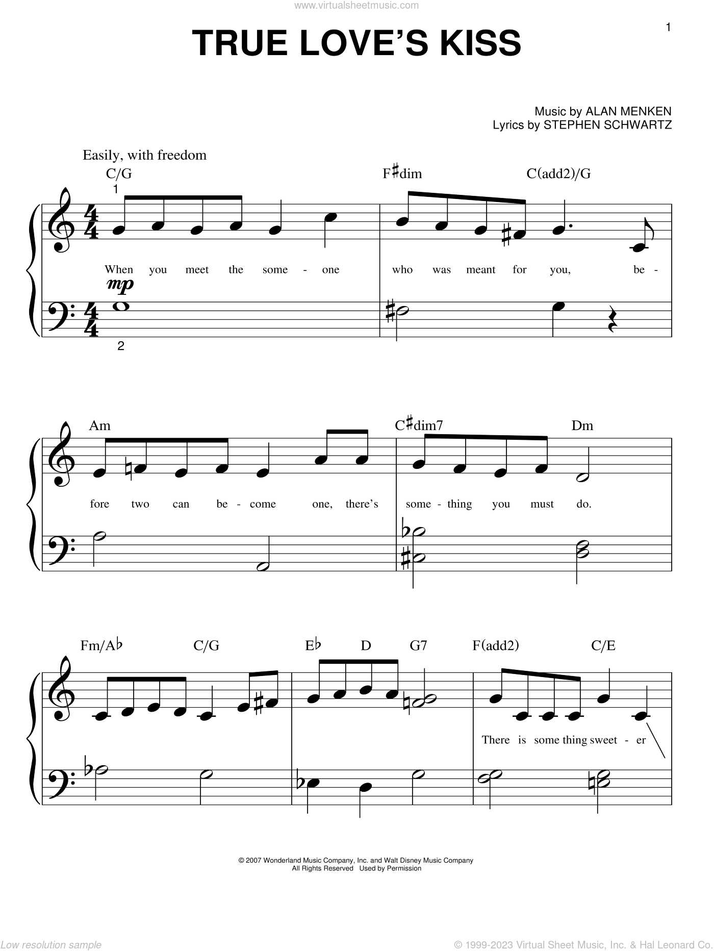 True Love's First Kiss sheet music for piano solo (PDF)