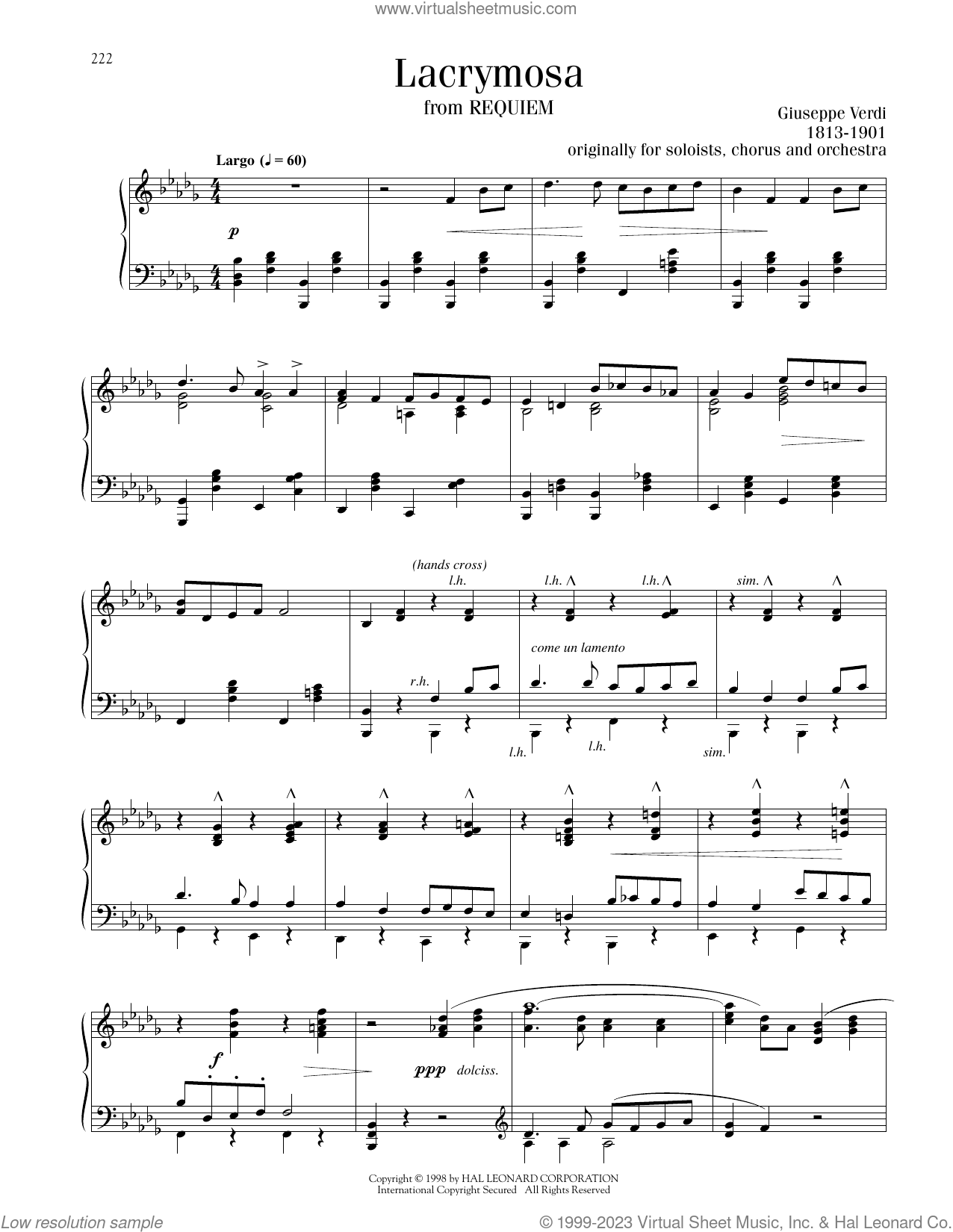 Lacrymosa sheet music for piano solo (PDF) v2