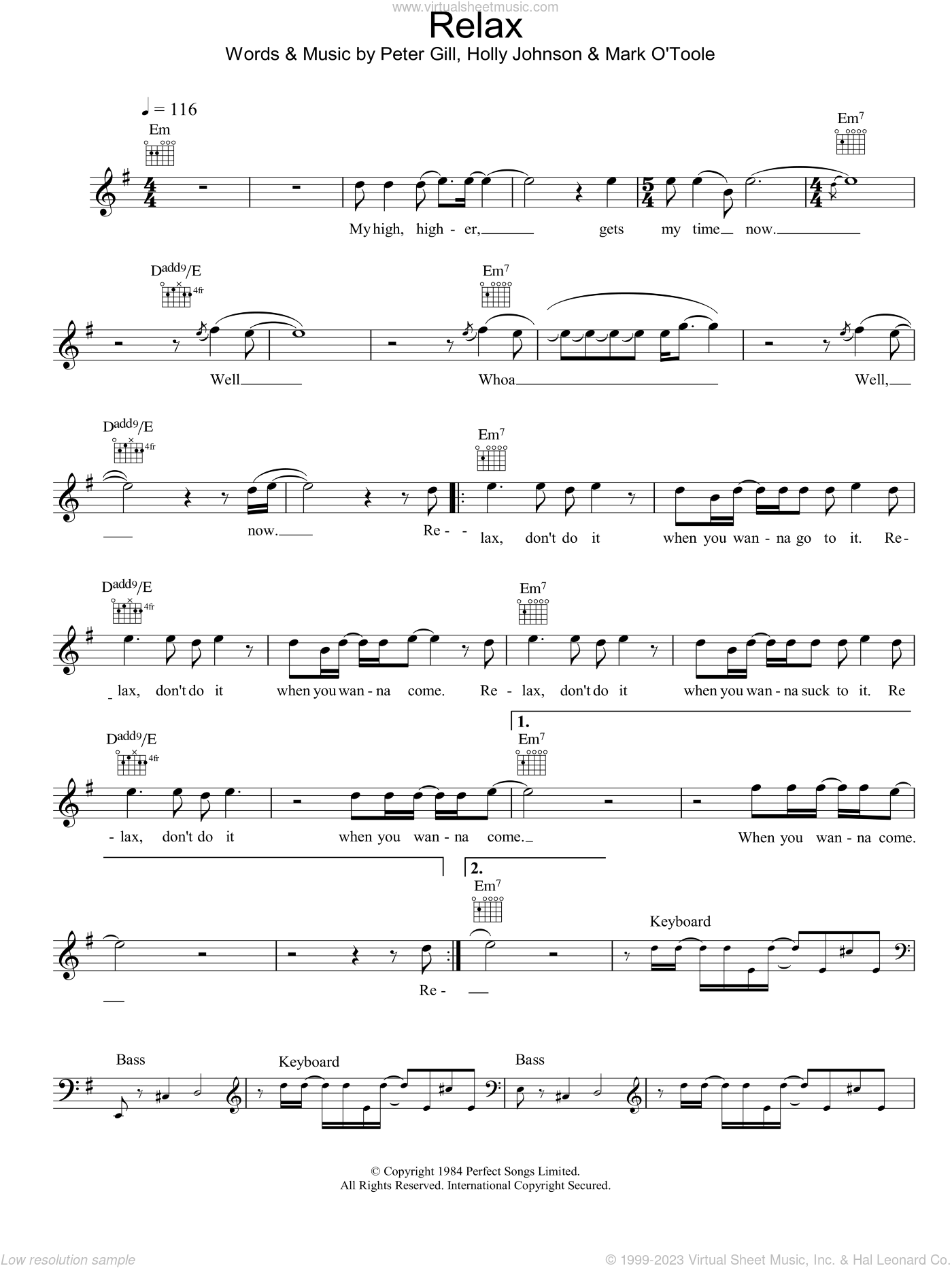 Relax sheet music for voice and other instruments (fake book)