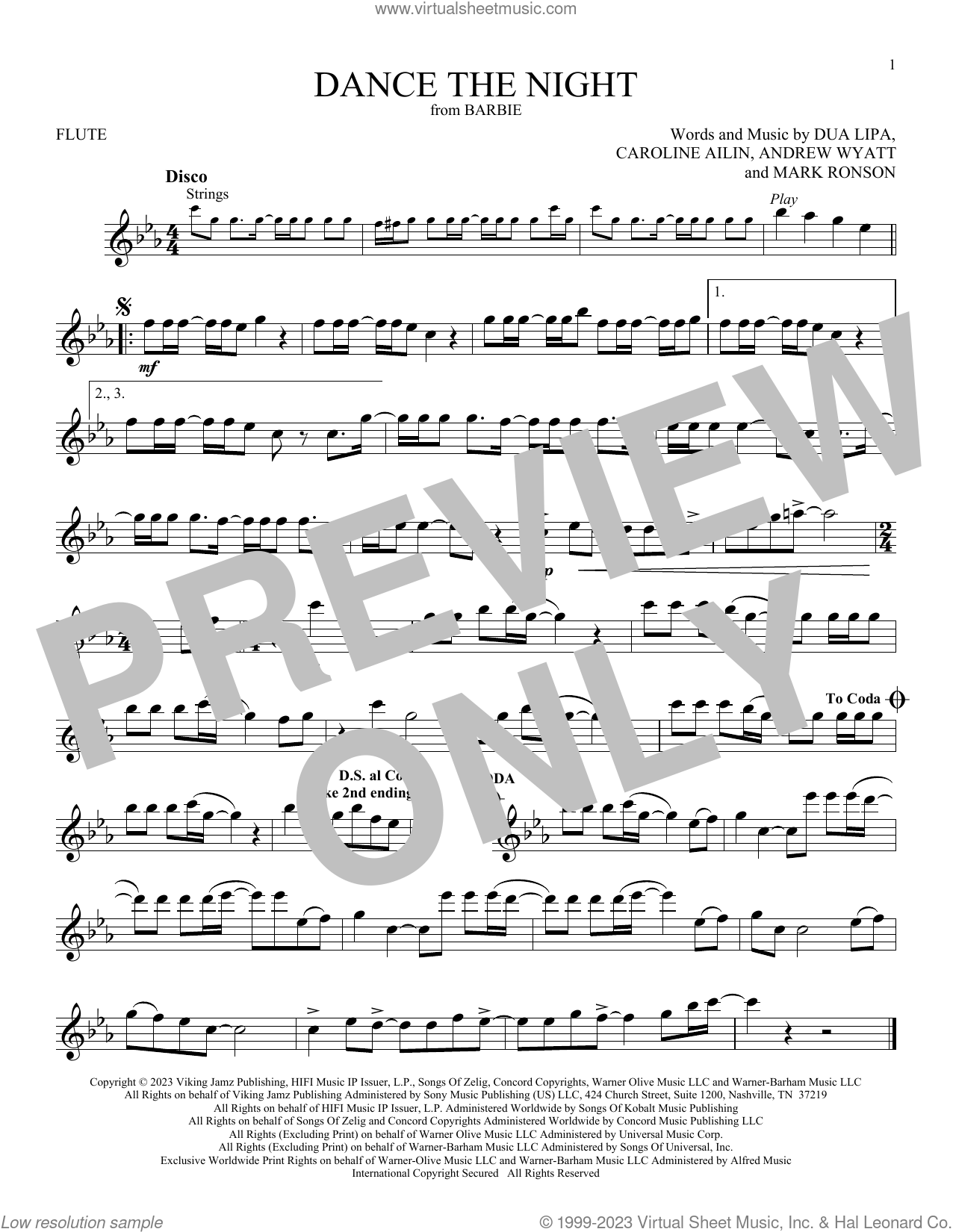 Free Dance The Night by Dua Lipa sheet music