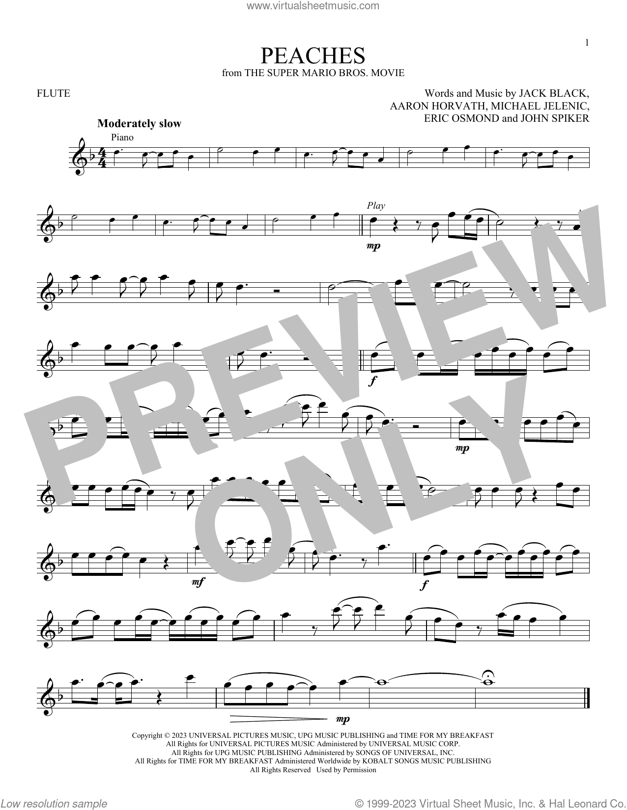 PEACHES (C) (THE SUPER MARIO BROS. MOVIE) Sheet music for Piano, Flute  (Solo)