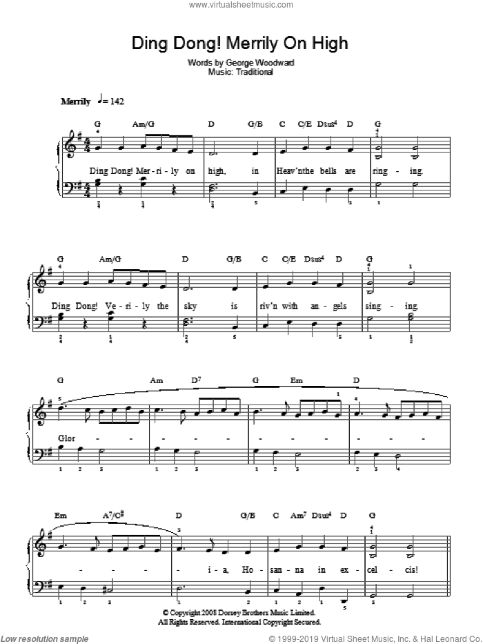 Ding Dong! Merrily On High! sheet music for piano solo (PDF)