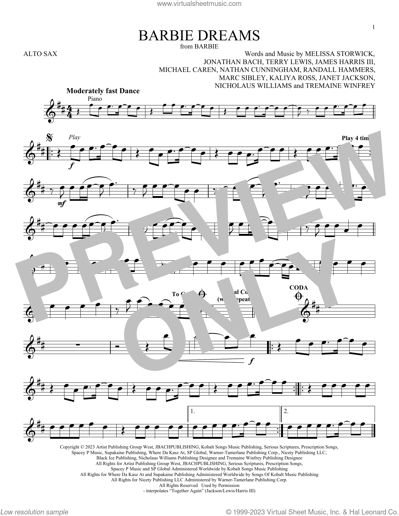 Barbie Dreams From Barbie Feat Kaliii Sheet Music For Alto Saxophone Solo 