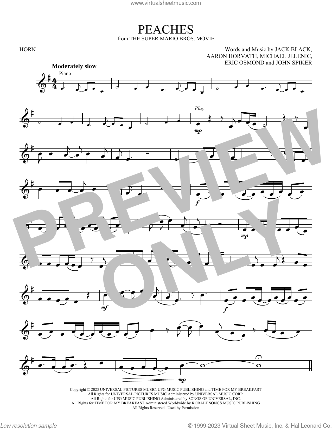 Peaches (from The Super Mario Bros. Movie) Sheet Music | Jack Black | Super  Easy Piano