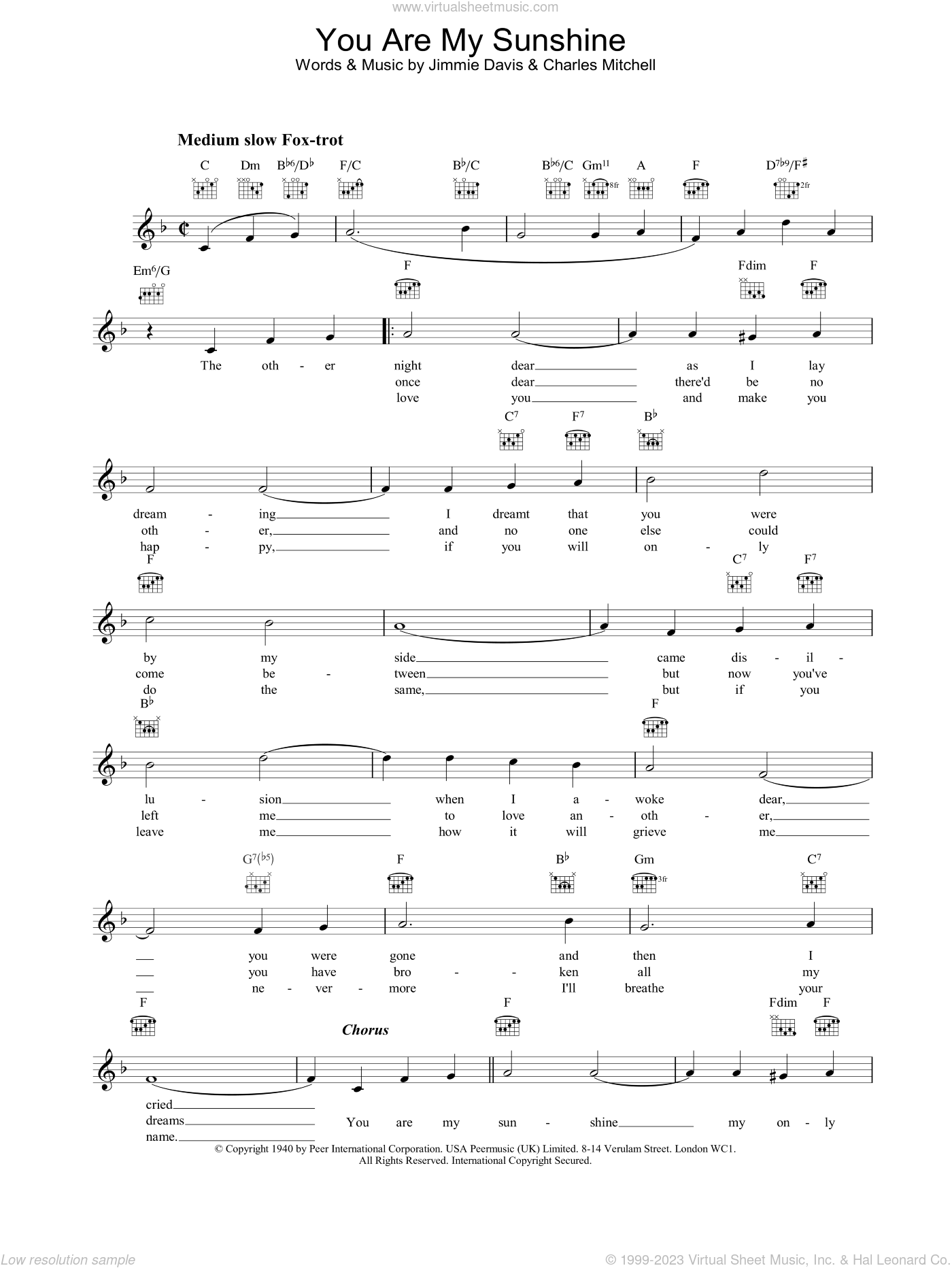 You Are My Sunshine (Real Book – Melody & Chords) - Print Sheet Music