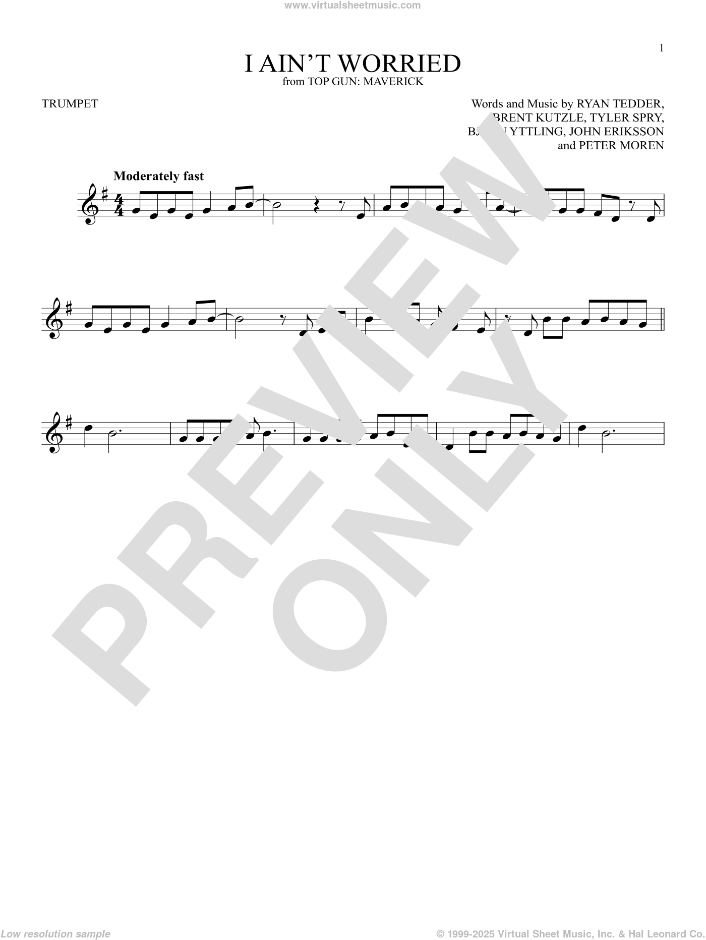 I Ain't Worried (from Top Gun Maverick) sheet music for trumpet solo
