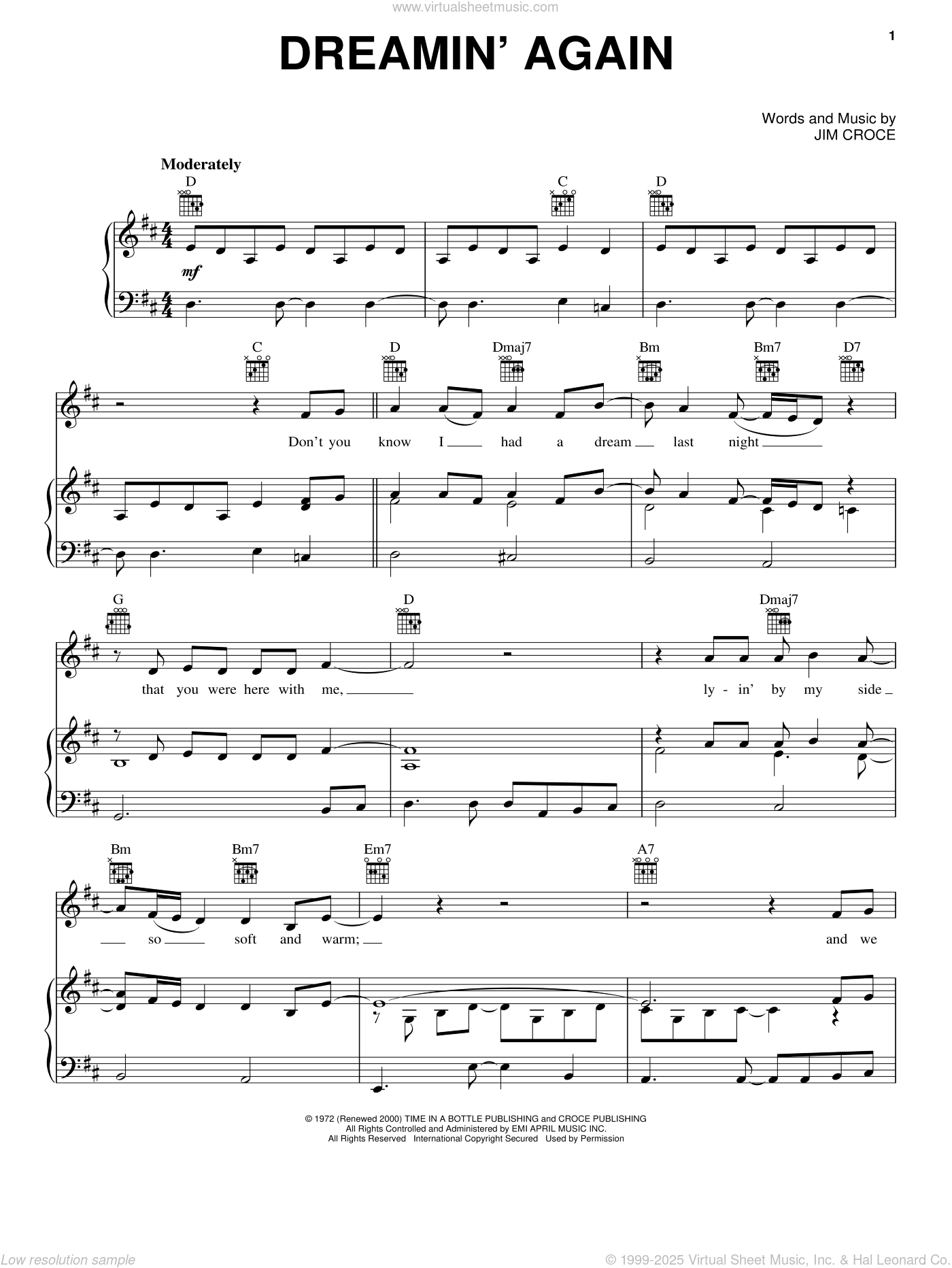 Dreamin' Again sheet music for voice, piano or guitar (PDF)