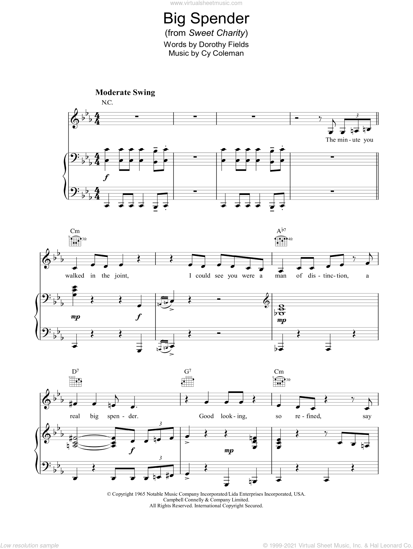 Bassey Big Spender Sheet Music For Voice Piano Or Guitar Pdf