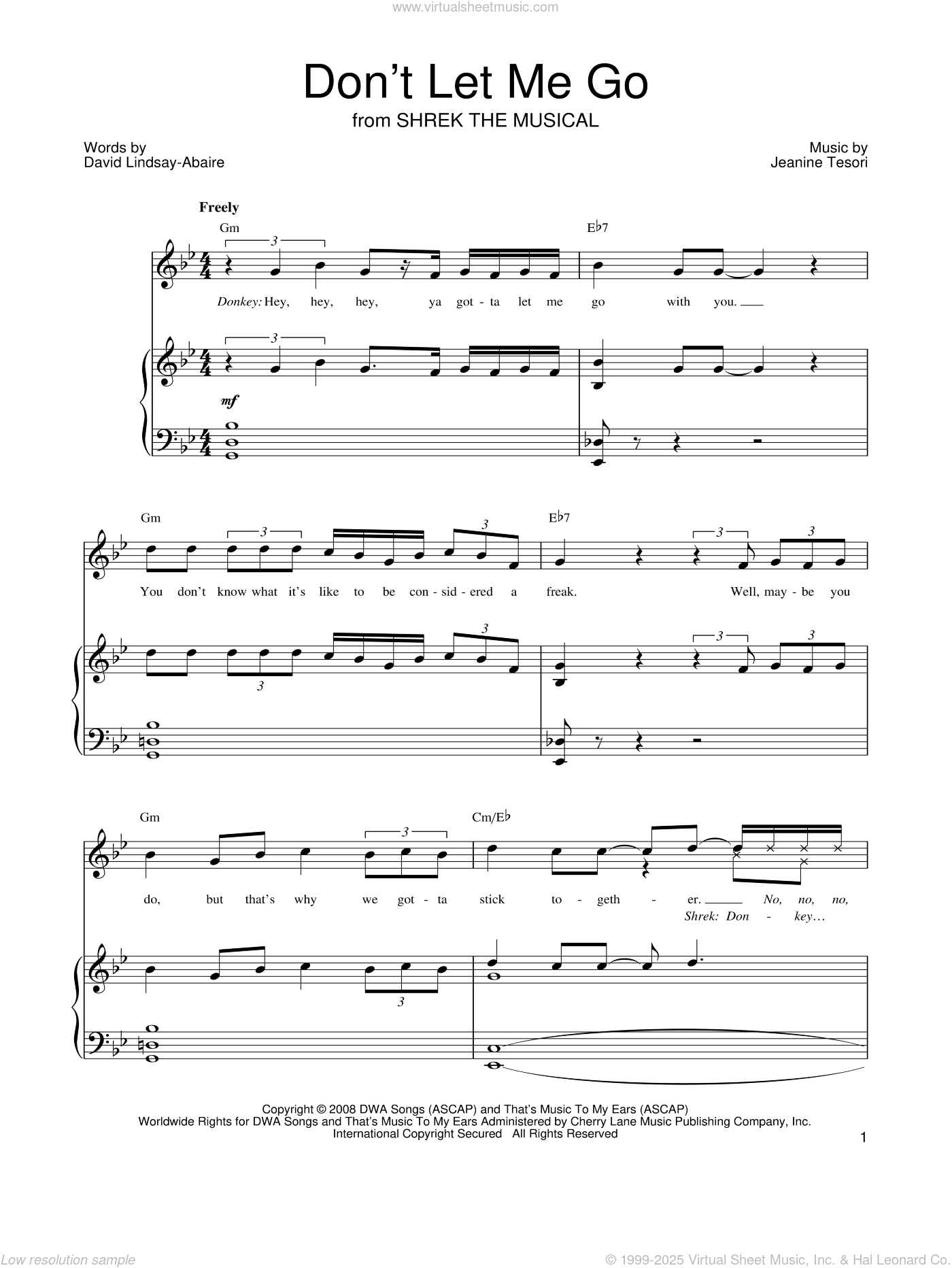 Shrek The Musical: Don't Let Me Go sheet music for voice, piano or guitar