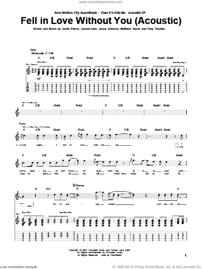 Fell In Love Without You (Acoustic Version) sheet music for guitar ...