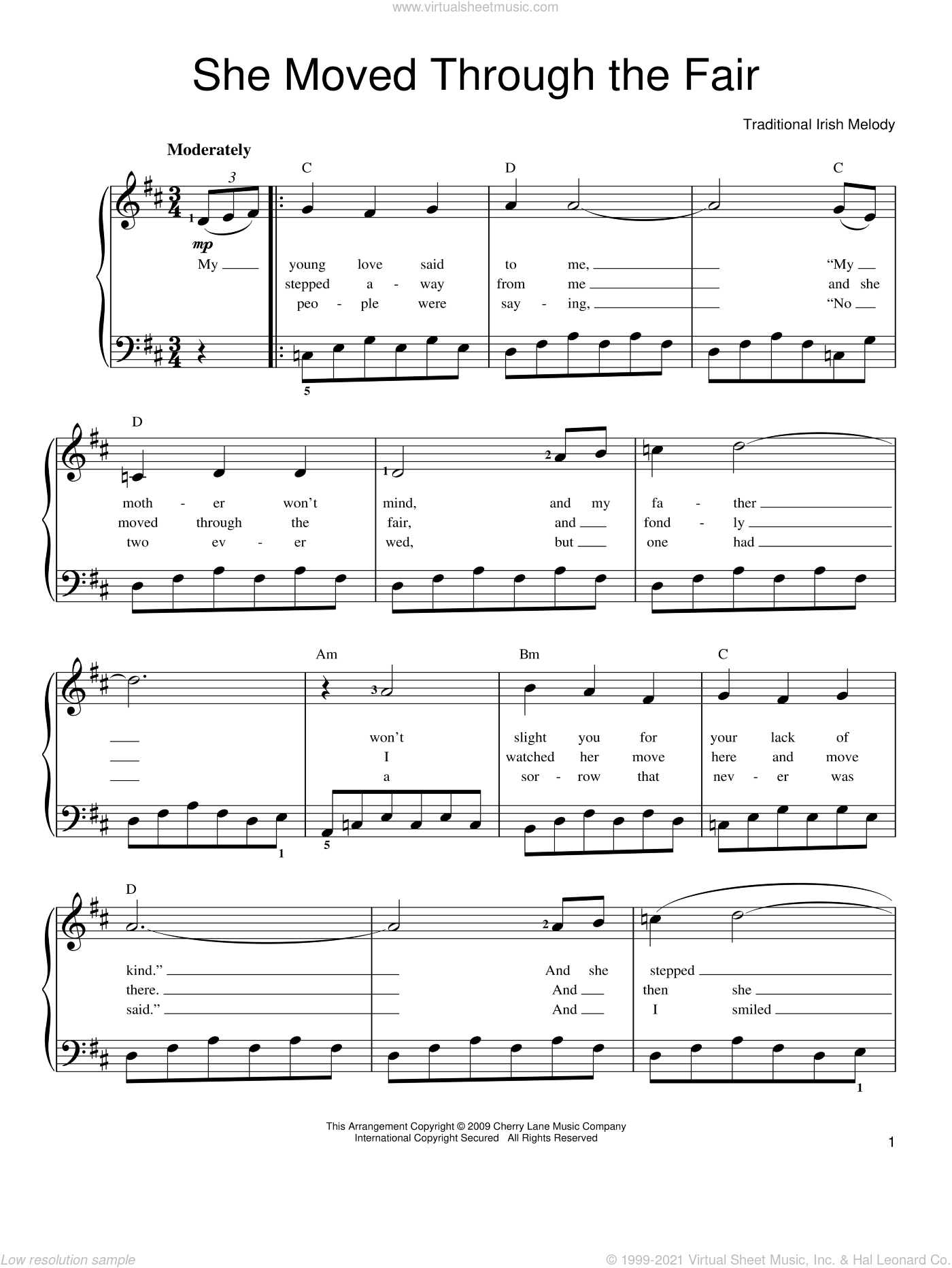 She Moved Thro' The Fair (She Moved Through The Fair) sheet music for piano solo
