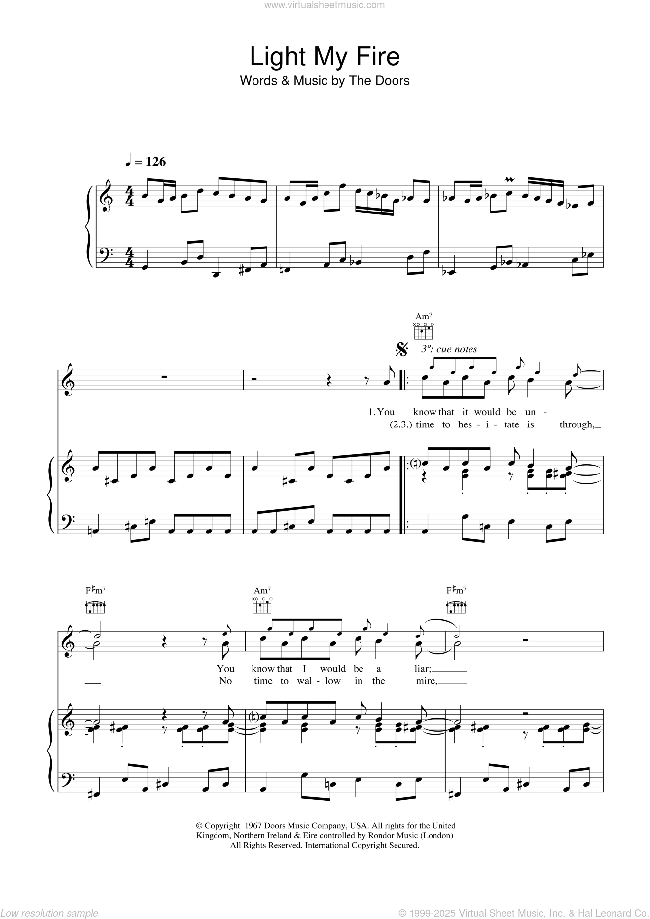 Light My Fire sheet music for voice, piano or guitar v2