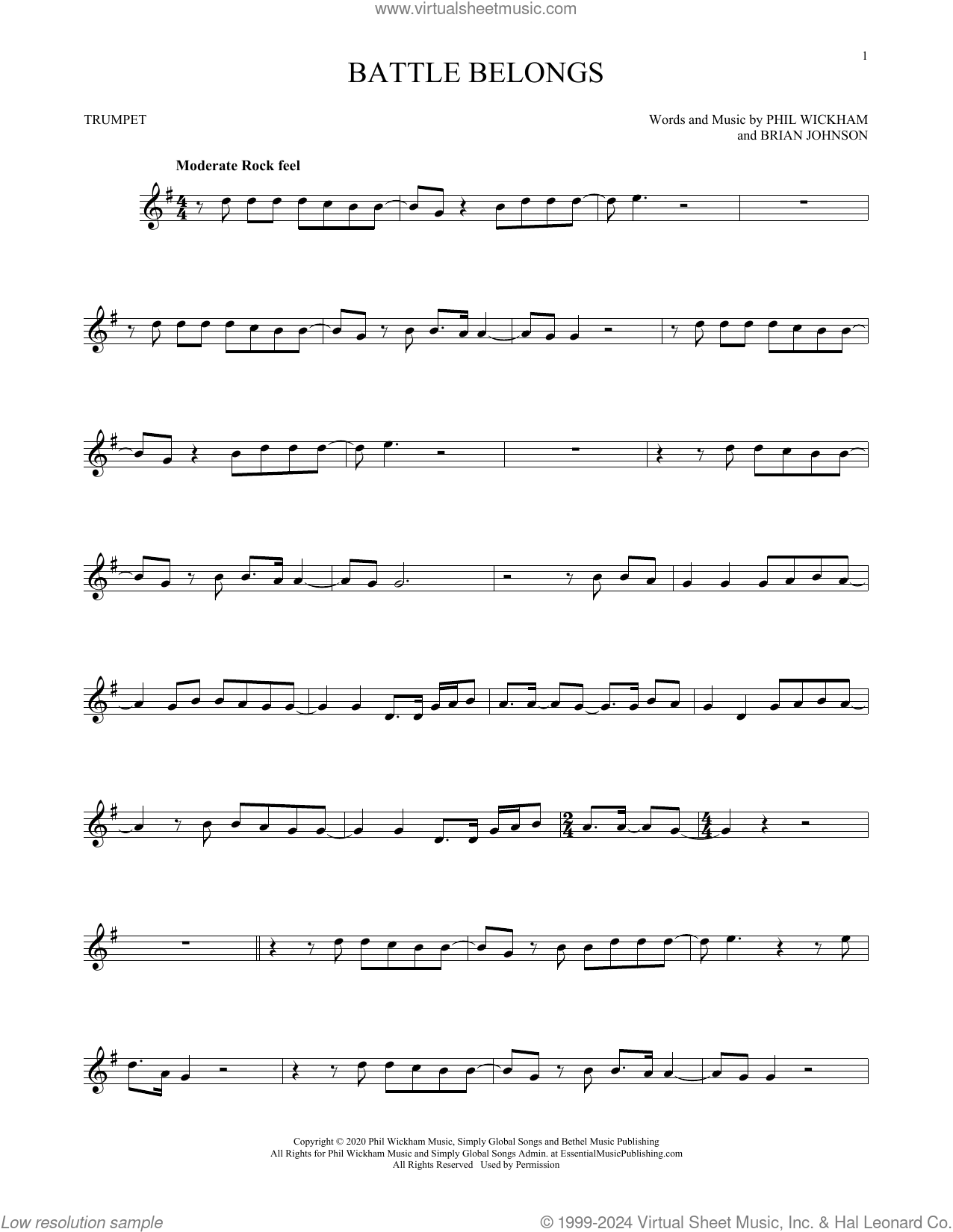 Battle Belongs sheet music for trumpet solo (PDF-interactive)