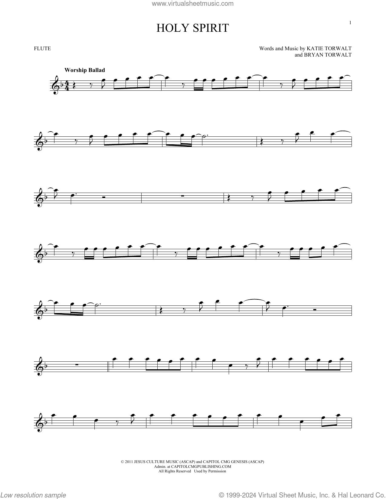 Holy Spirit sheet music for flute solo (PDF-interactive)