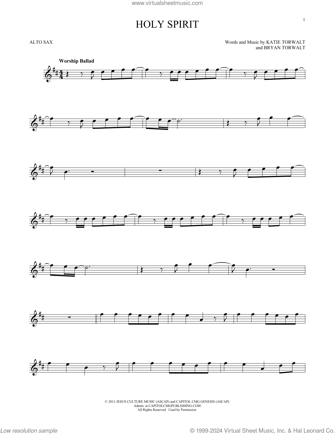 Holy Spirit sheet music for alto saxophone solo (PDF-interactive)