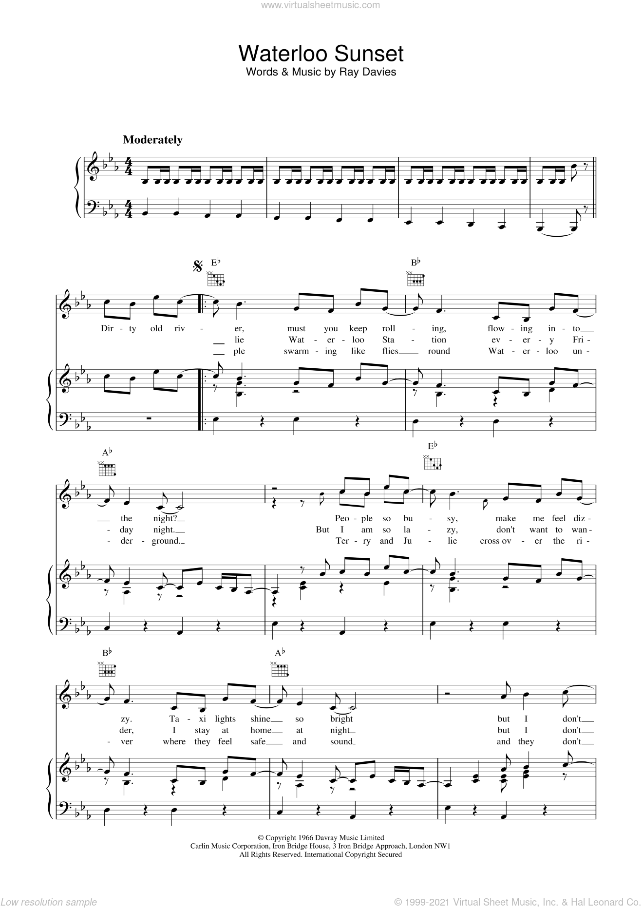 Kinks - Waterloo Sunset sheet music for voice, piano or guitar