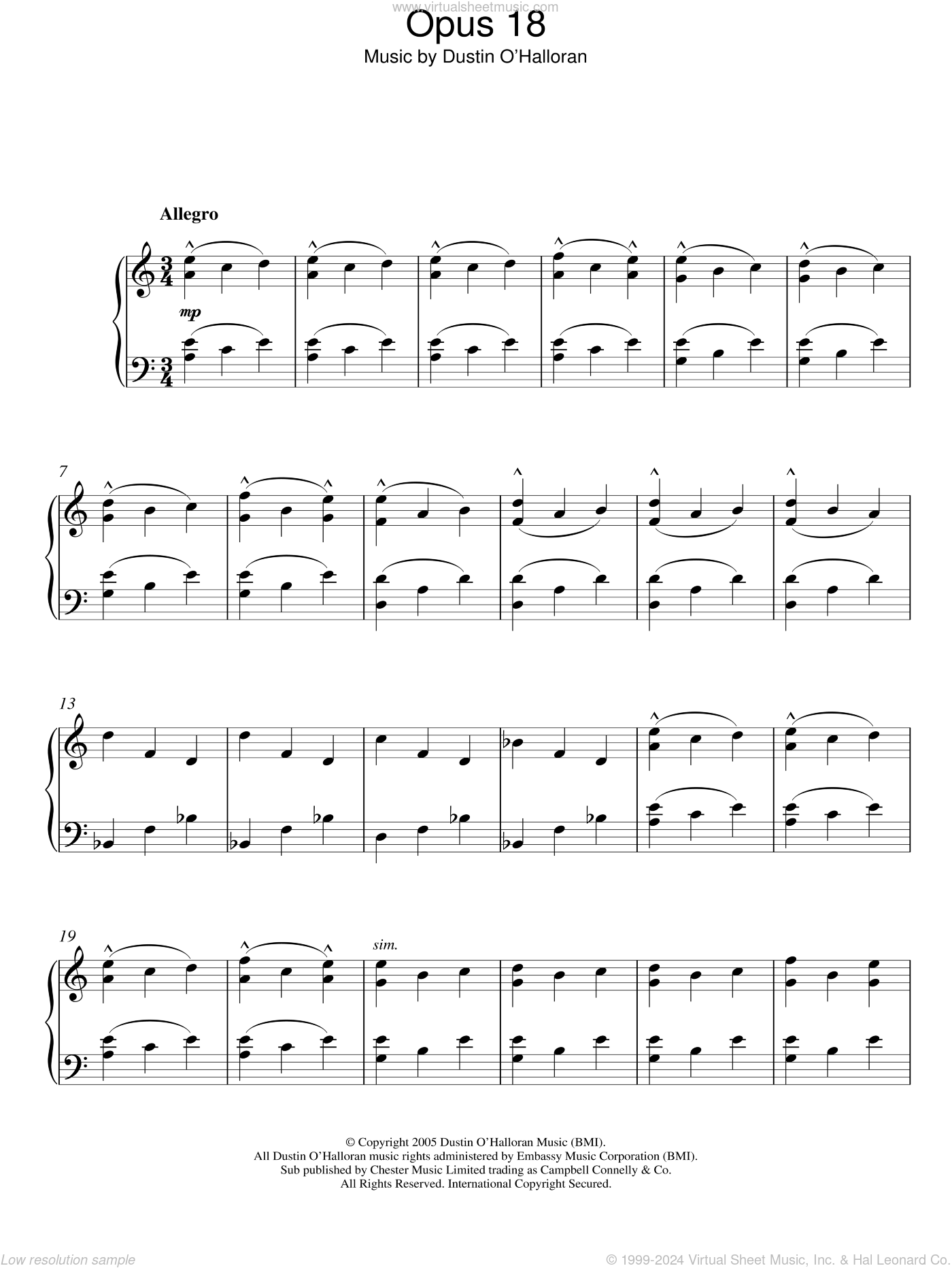 O'Halloran Opus 18 sheet music for piano solo [PDF]