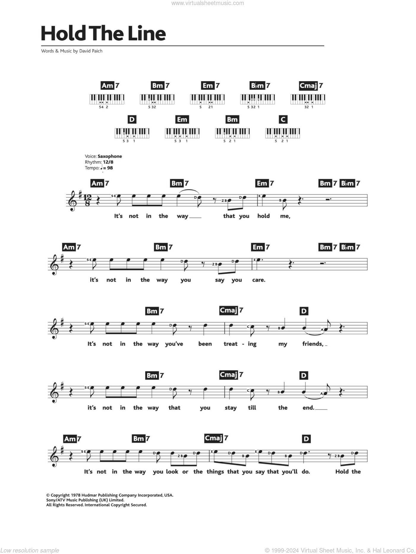 Toto Hold The Line Sheet Music