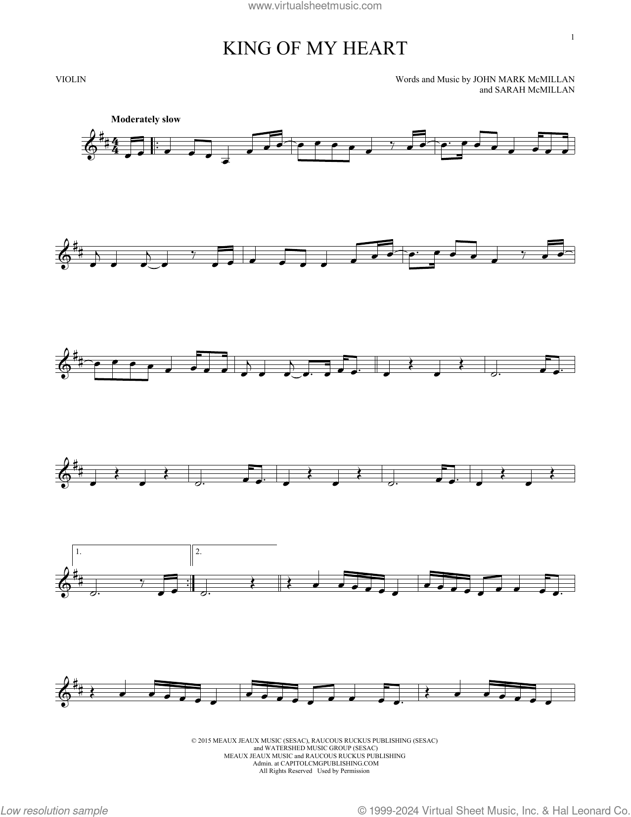 King Of My Heart sheet music for violin solo (PDF-interactive)