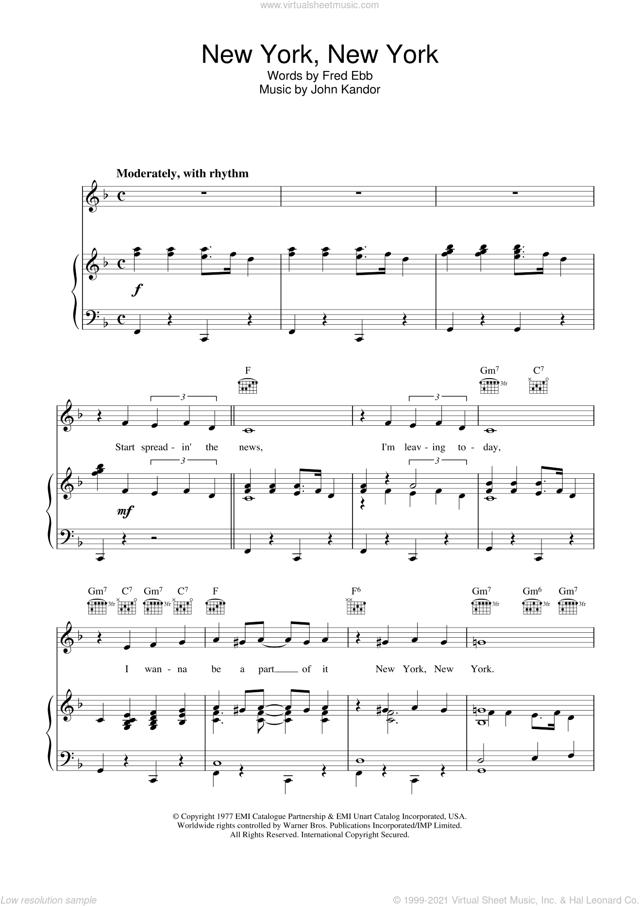 Download & Print New York, New York for voice, piano or guitar by Frank...