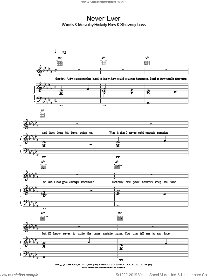 Never Ever sheet music for voice, piano or guitar v2